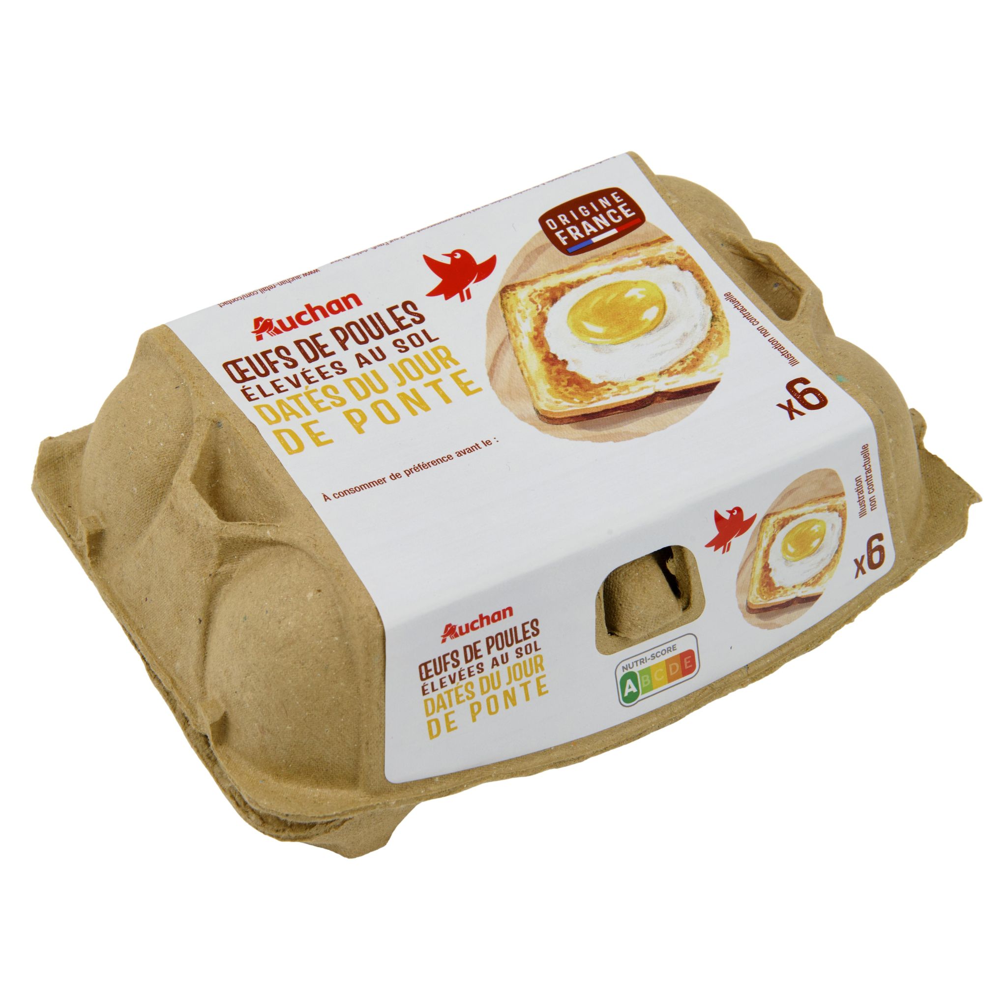 Voir la diapositive 2 : AUCHAN Oeufs de poules élevées au sol 6 pièces