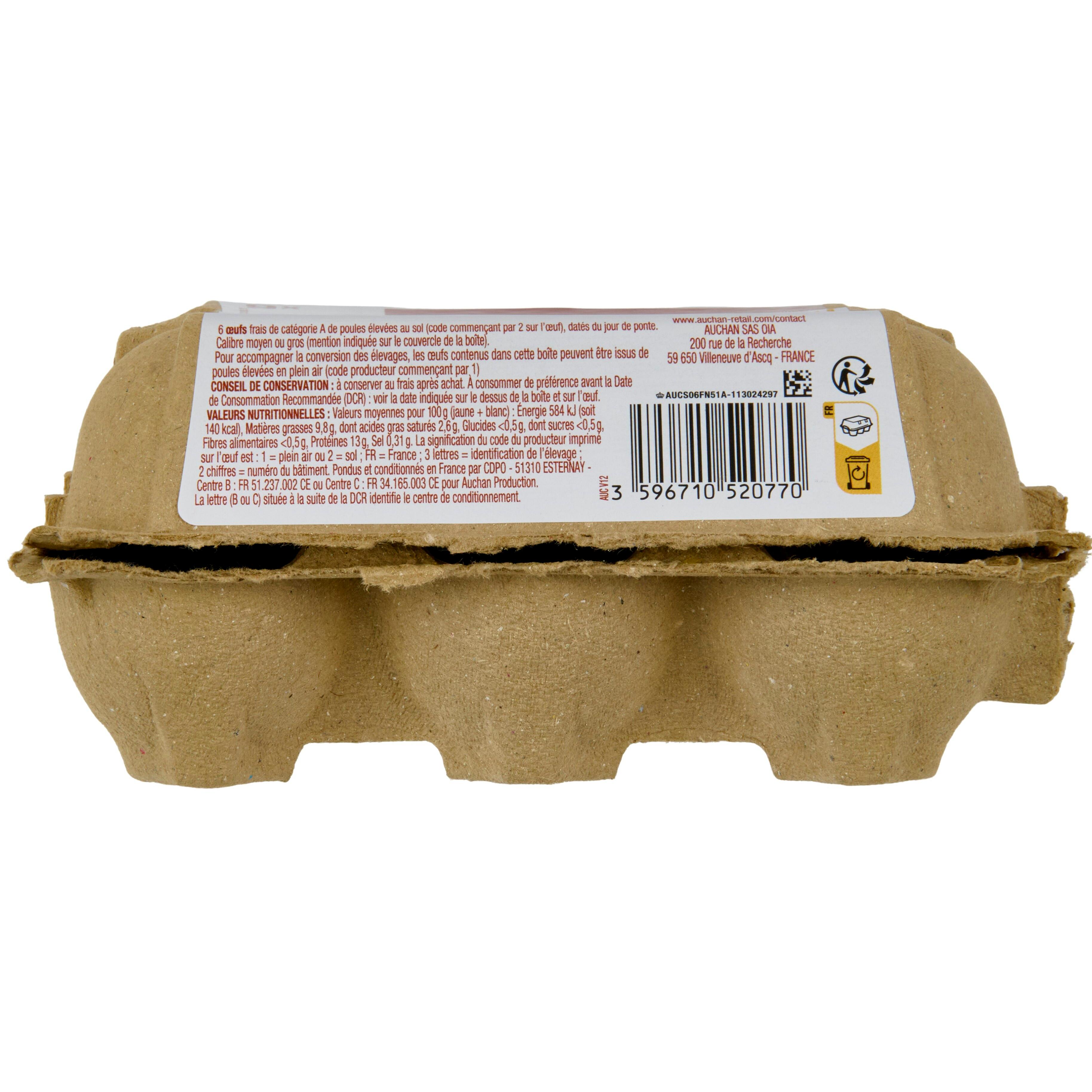 Voir la diapositive 3 : AUCHAN Oeufs de poules élevées au sol 6 pièces