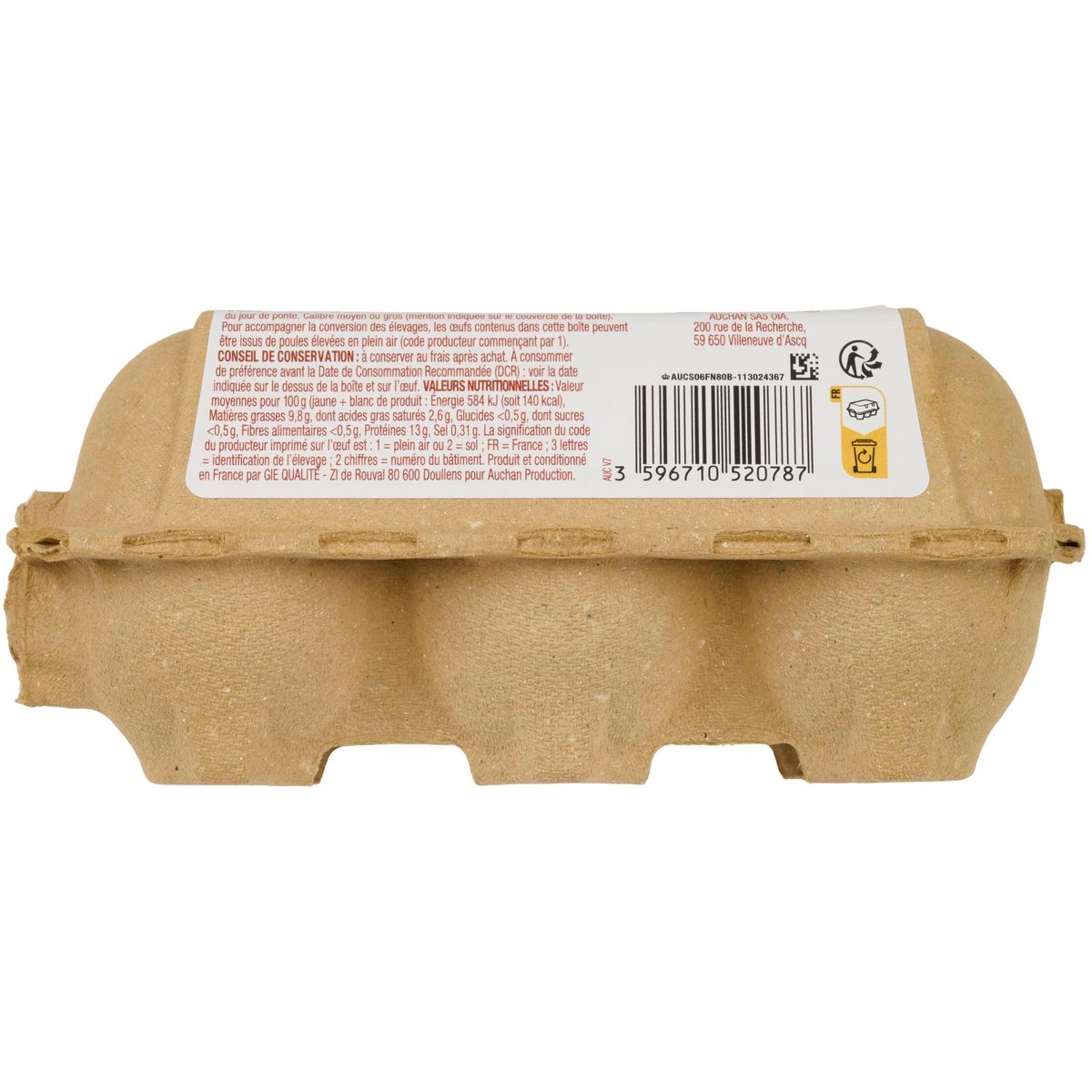 AUCHAN Oeufs de poules élevées au sol 6 pièces