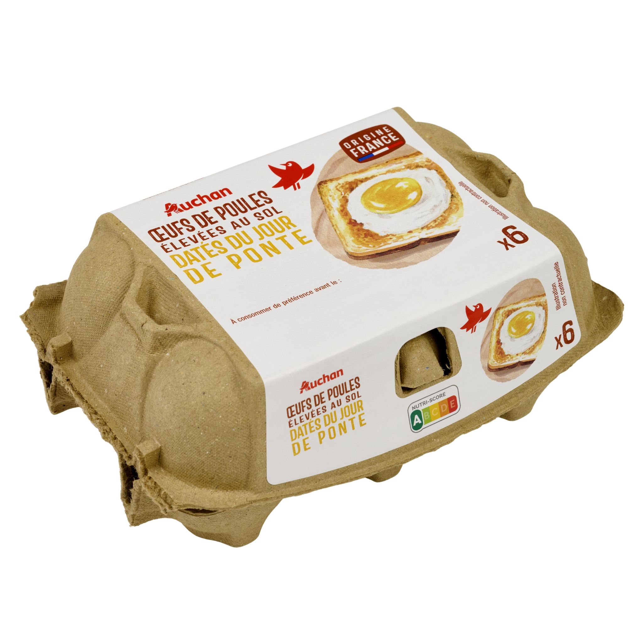 Voir la diapositive 4 : AUCHAN Oeufs de poules élevées au sol 6 pièces