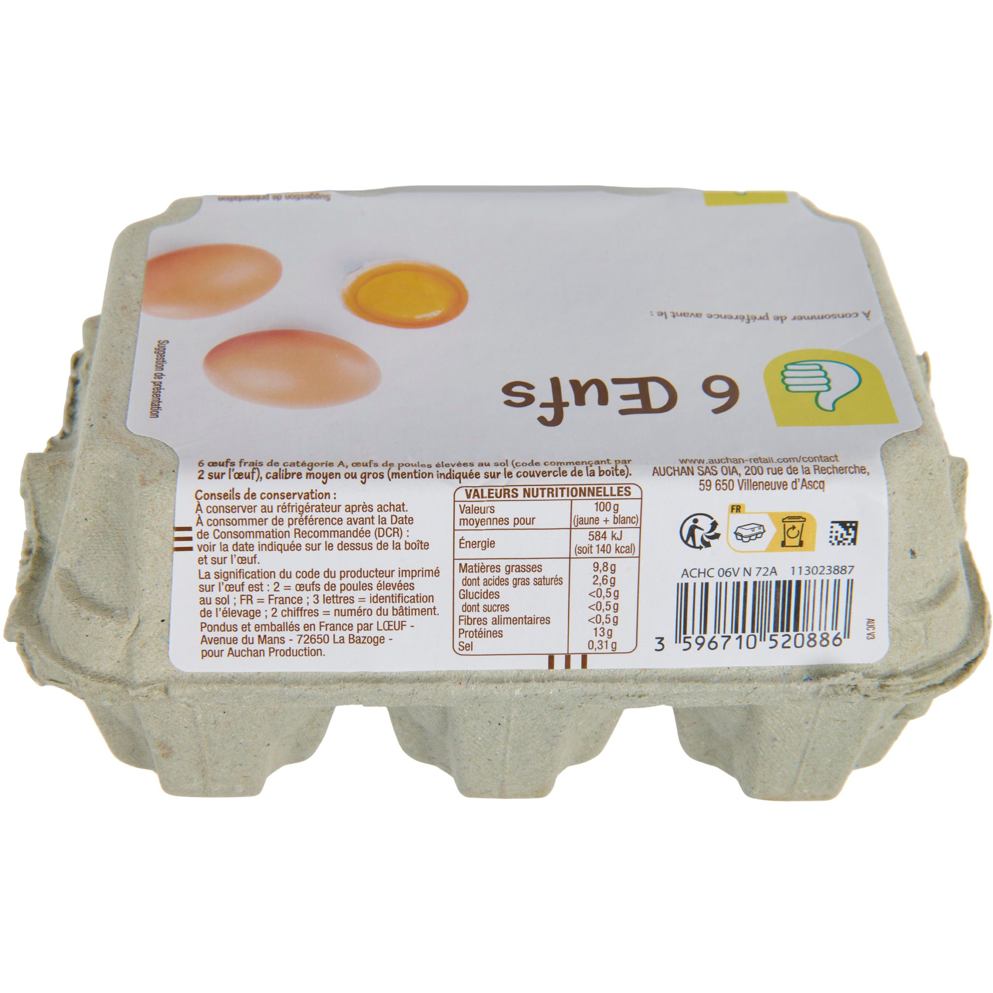 Voir la diapositive 3 : POUCE Oeufs de poules 6 pièces