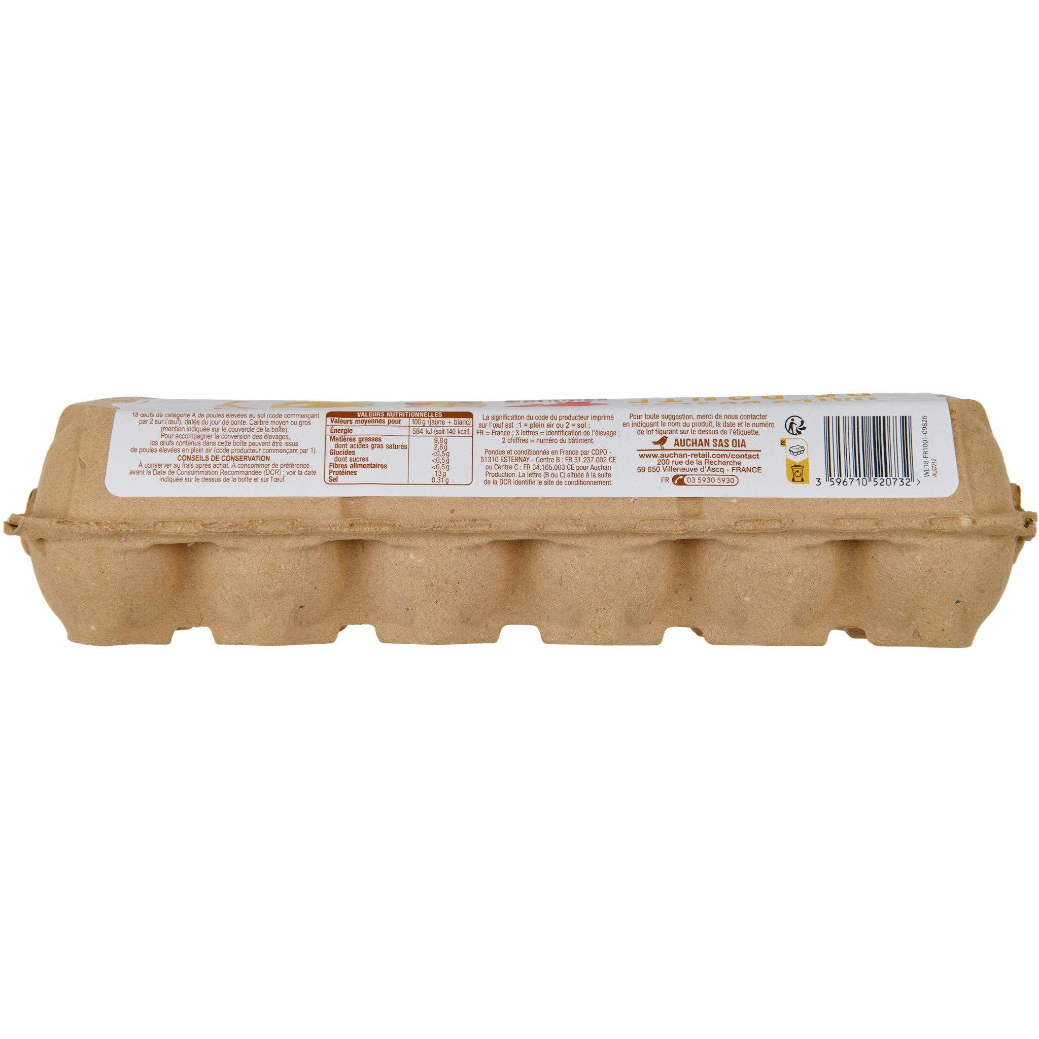 Voir la diapositive 3 : AUCHAN Oeufs de poules élevées au sol 18 pièces