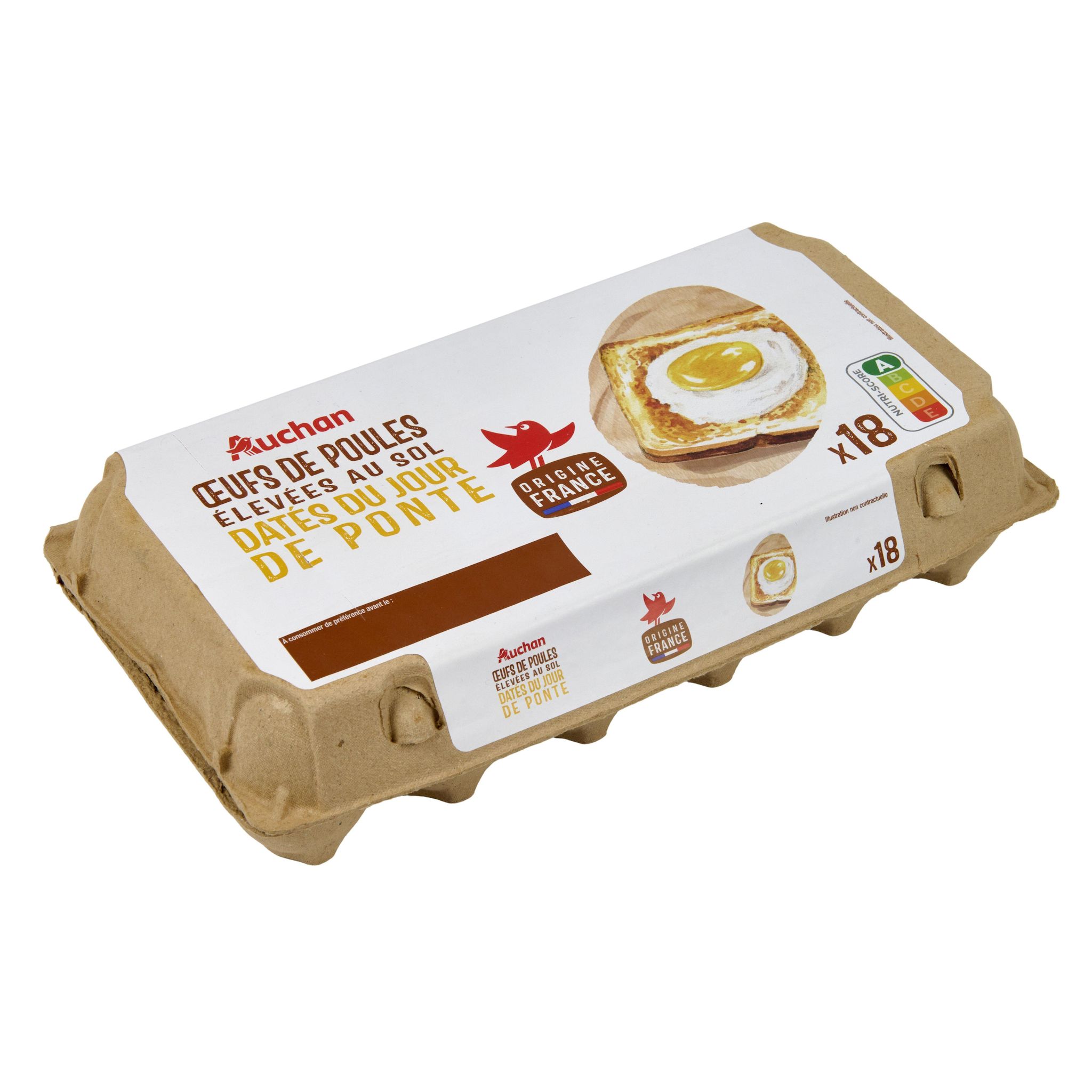 Voir la diapositive 4 : AUCHAN Oeufs de poules élevées au sol 18 pièces