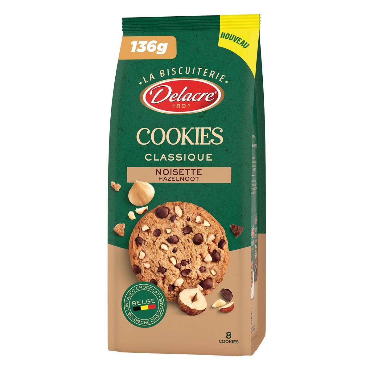 DELACRE Cookies classique à la noisette 8 pièces 136g