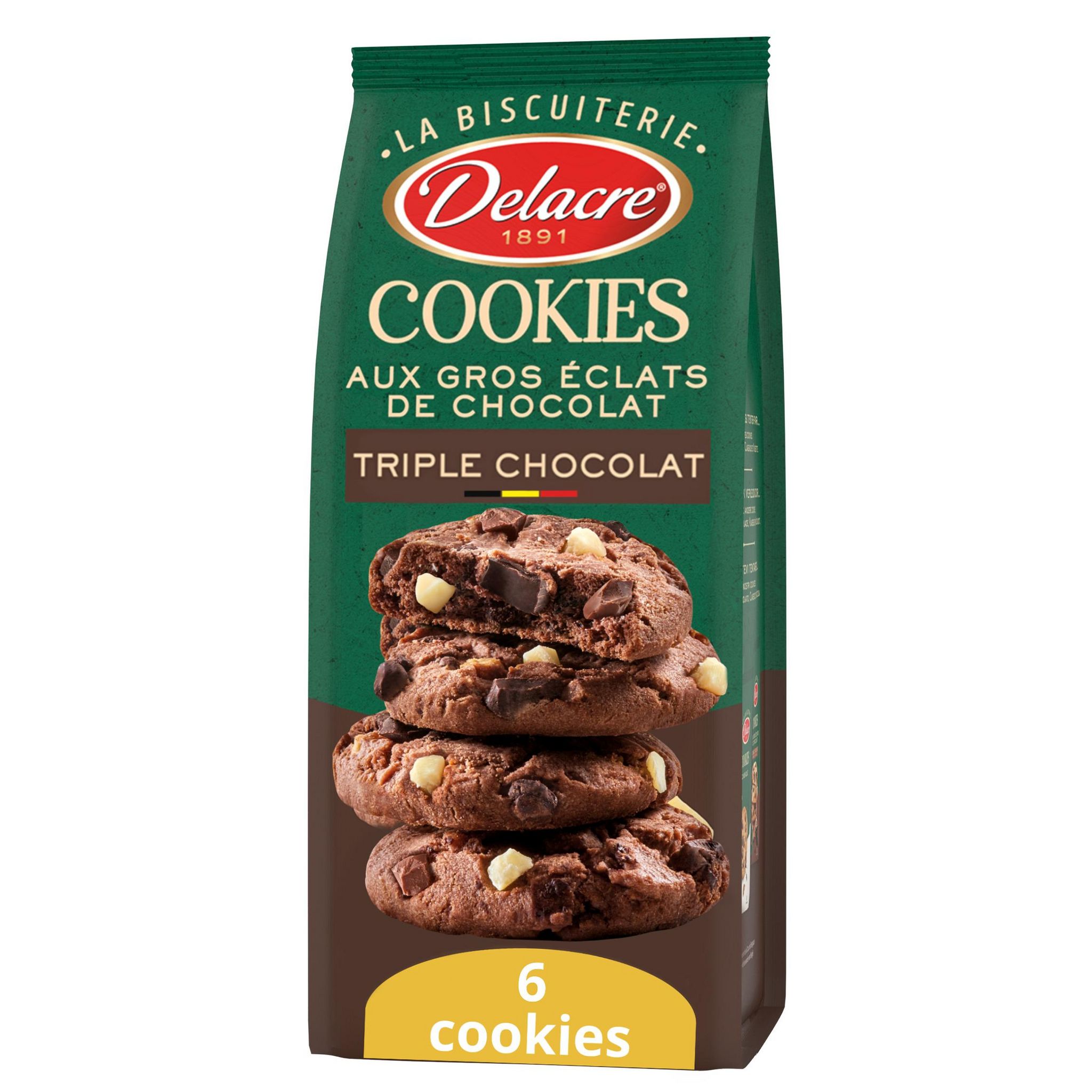 Voir la diapositive 2 : DELACRE Cookies aux gros éclats triple chocolat 6 cookies 136g
