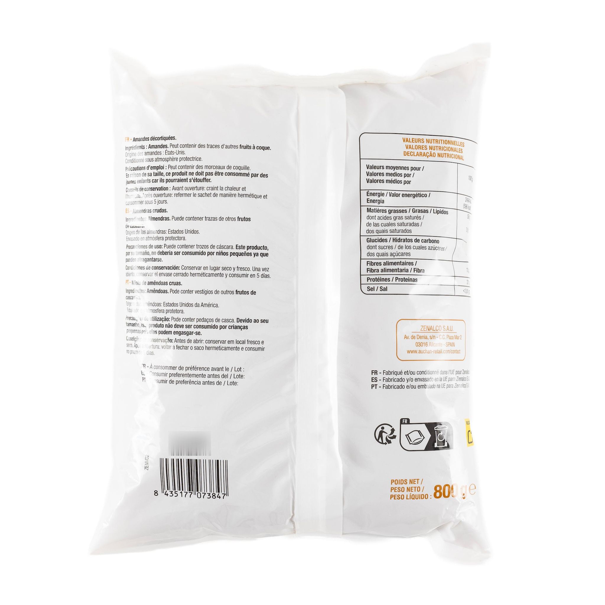 Voir la diapositive 2 : POUCE Amandes décortiquées 800g
