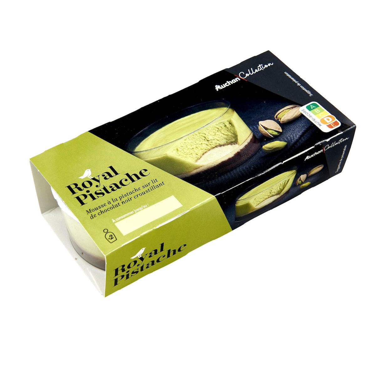 AUCHAN COLLECTION Royal mousse à la pistache sur lit de chocolat noir croustillant 2x85g