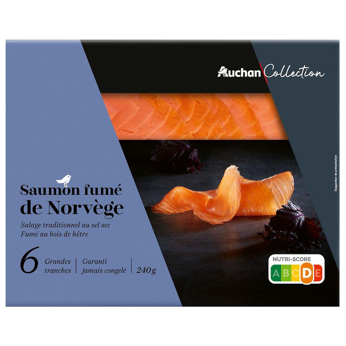 AUCHAN COLLECTION CULTIVONS LE BON Saumon fumé de Norvège au bois de hêtre 6 tranches 240g