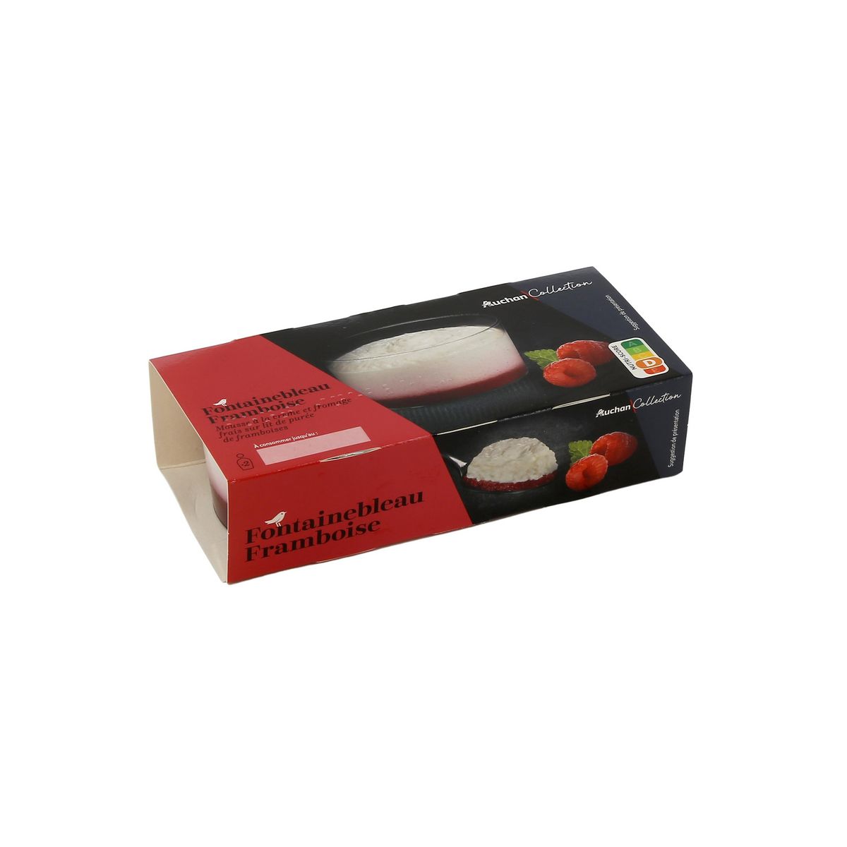 AUCHAN COLLECTION FONTAINEBLEAU Mousse de fromage frais sur lit de purée de framboises 2x90g