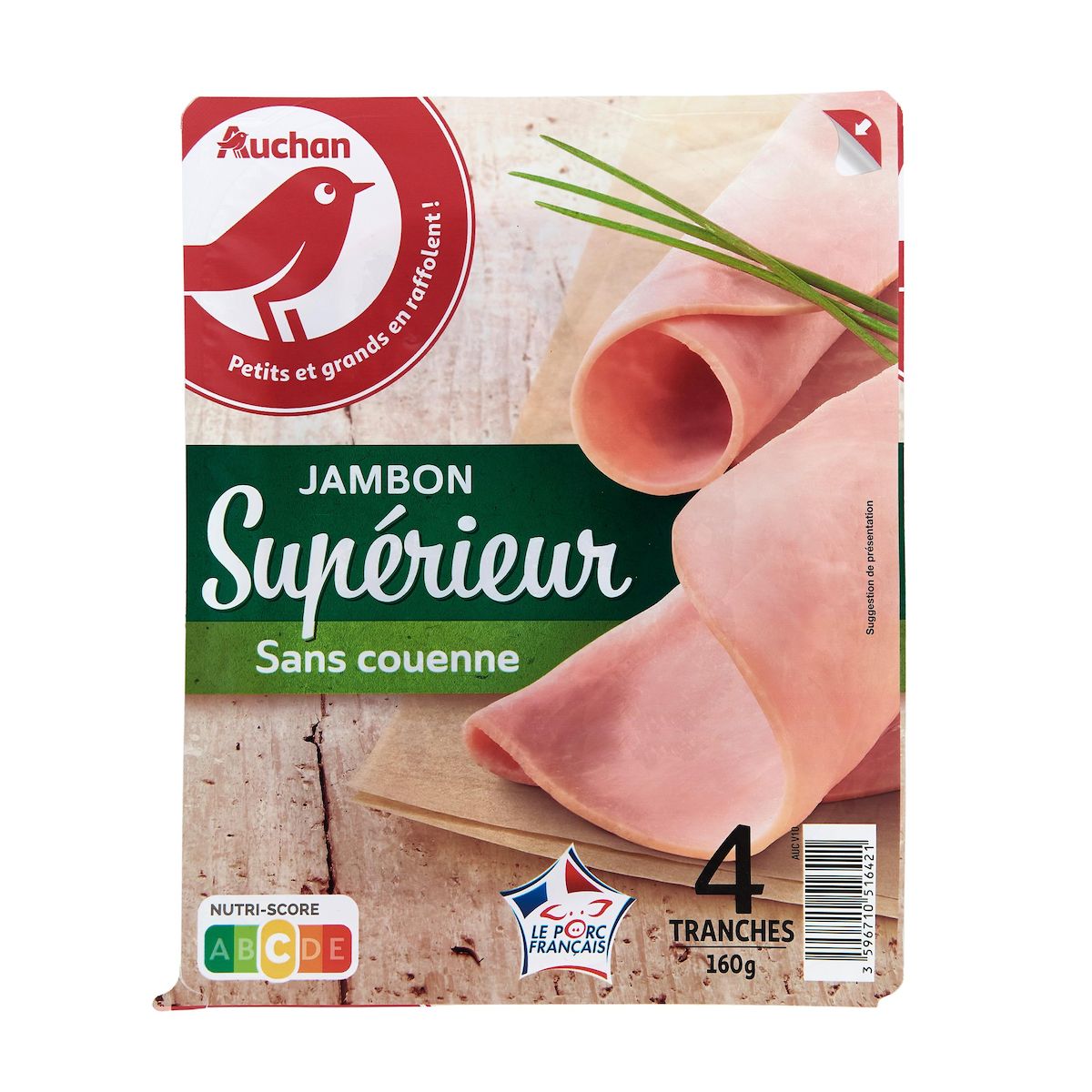 AUCHAN Jambon supérieur sans couenne 4 tranches 160g