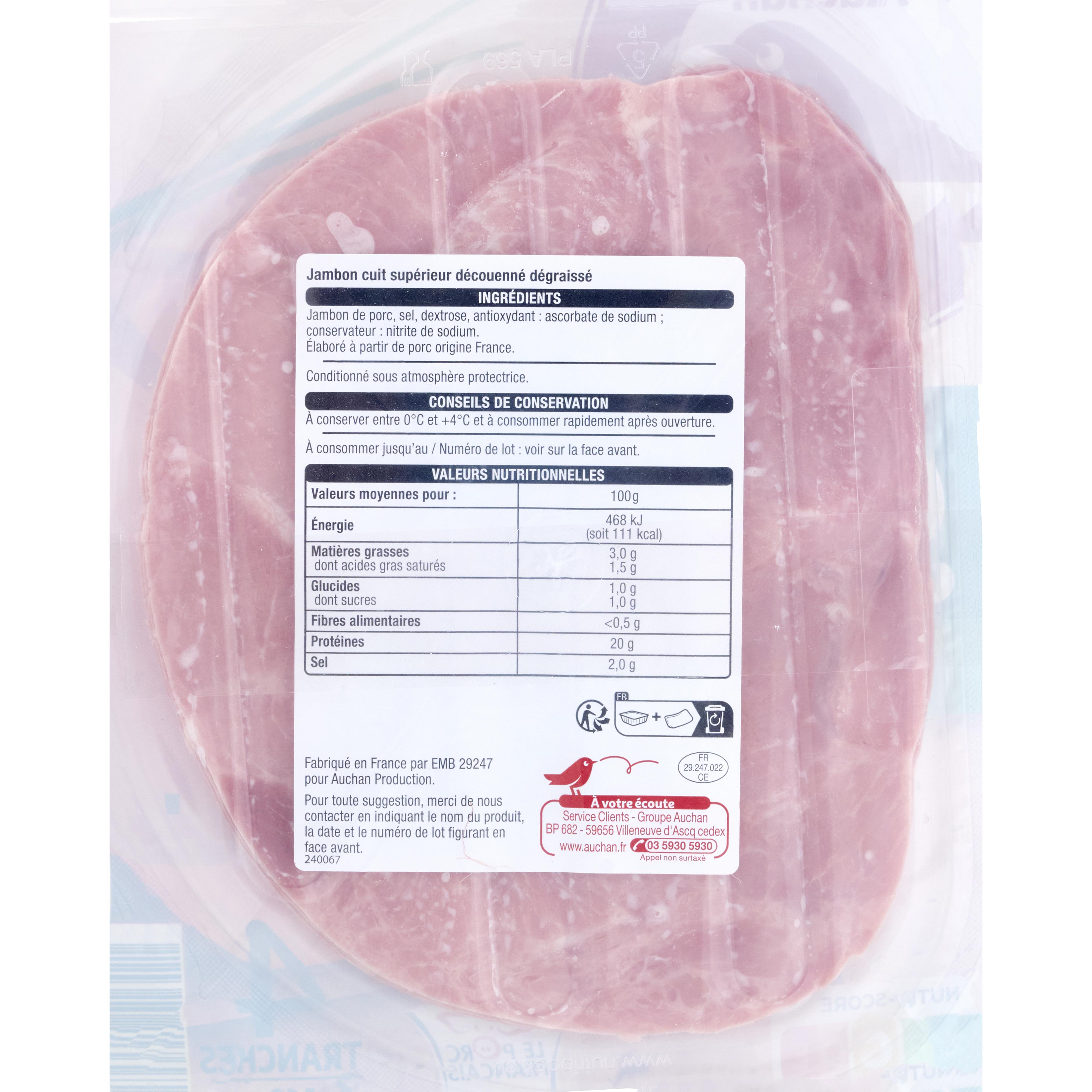 Voir la diapositive 3 : AUCHAN Jambon supérieur sans couenne avec boîte fraicheur 4 tranches + 2 offertes 480g