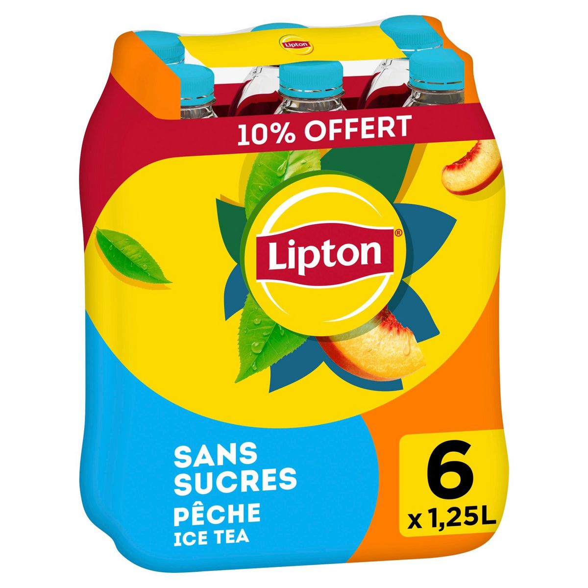 LIPTON Boisson Ice Tea à base de thé saveur pêche sans sucres 6x1.25l