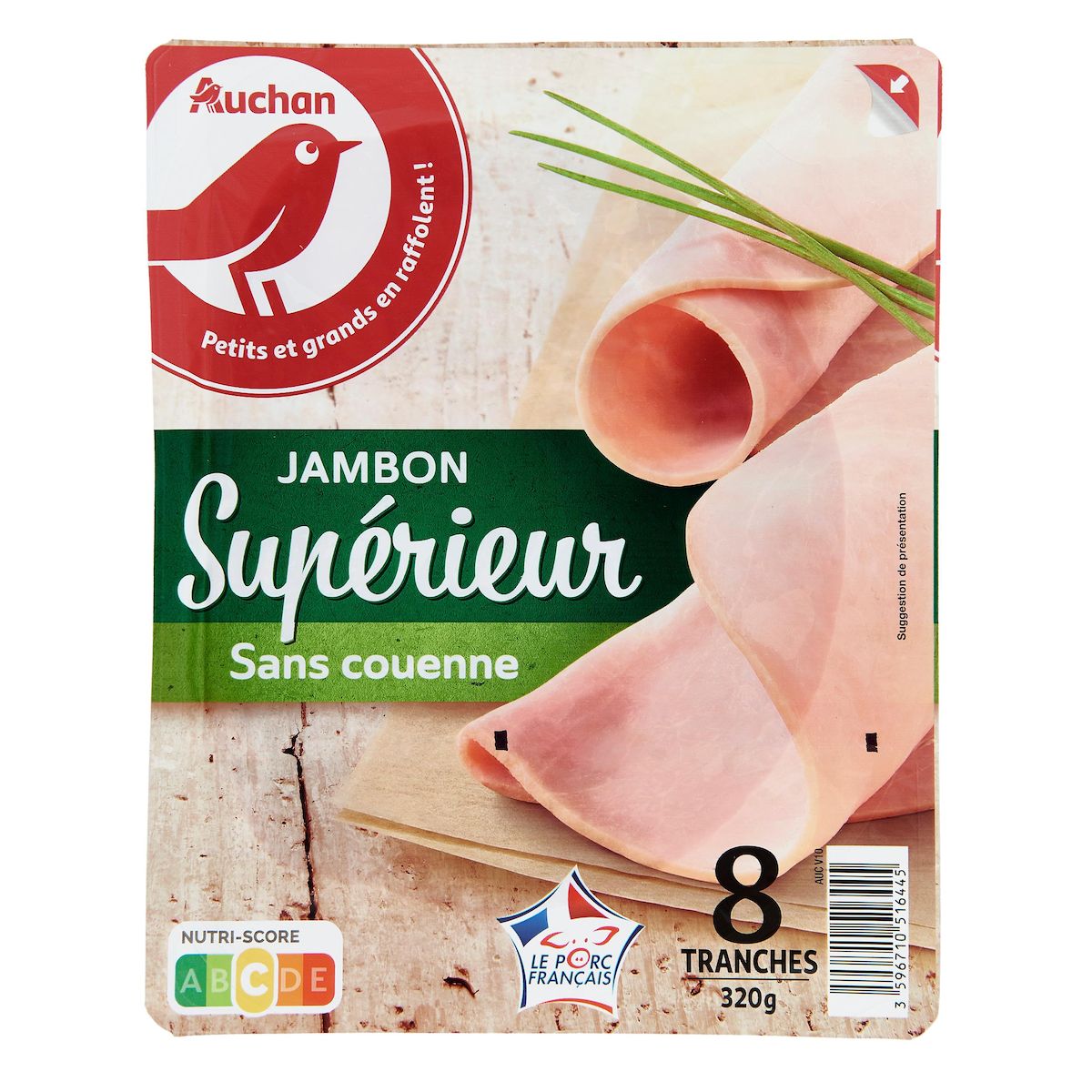 AUCHAN Jambon supérieur sans couenne 8 tanches 320g