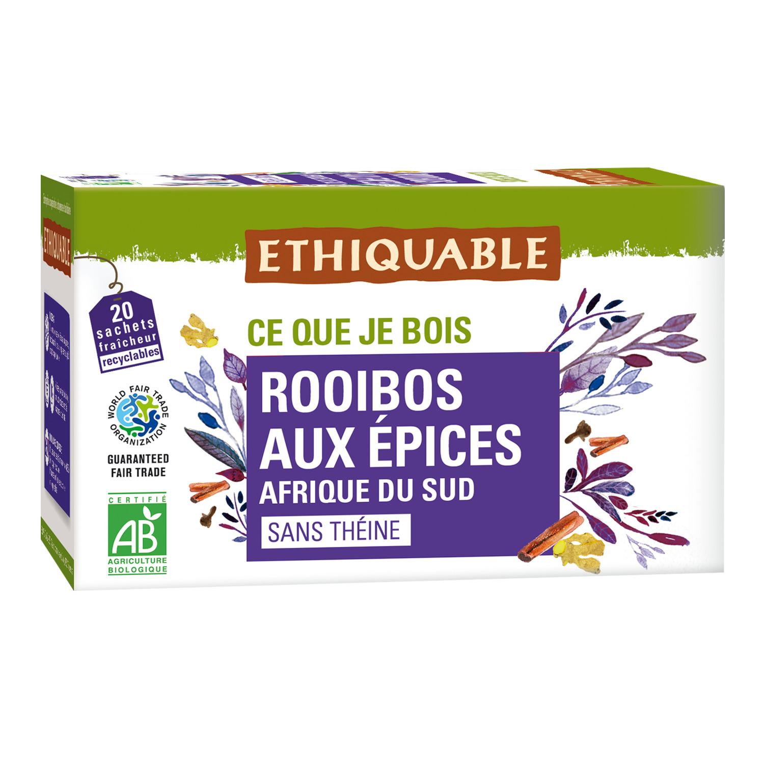 ETHIQUABLE Infusion rooibos aux épices bio sans théine 20 sachets 40g