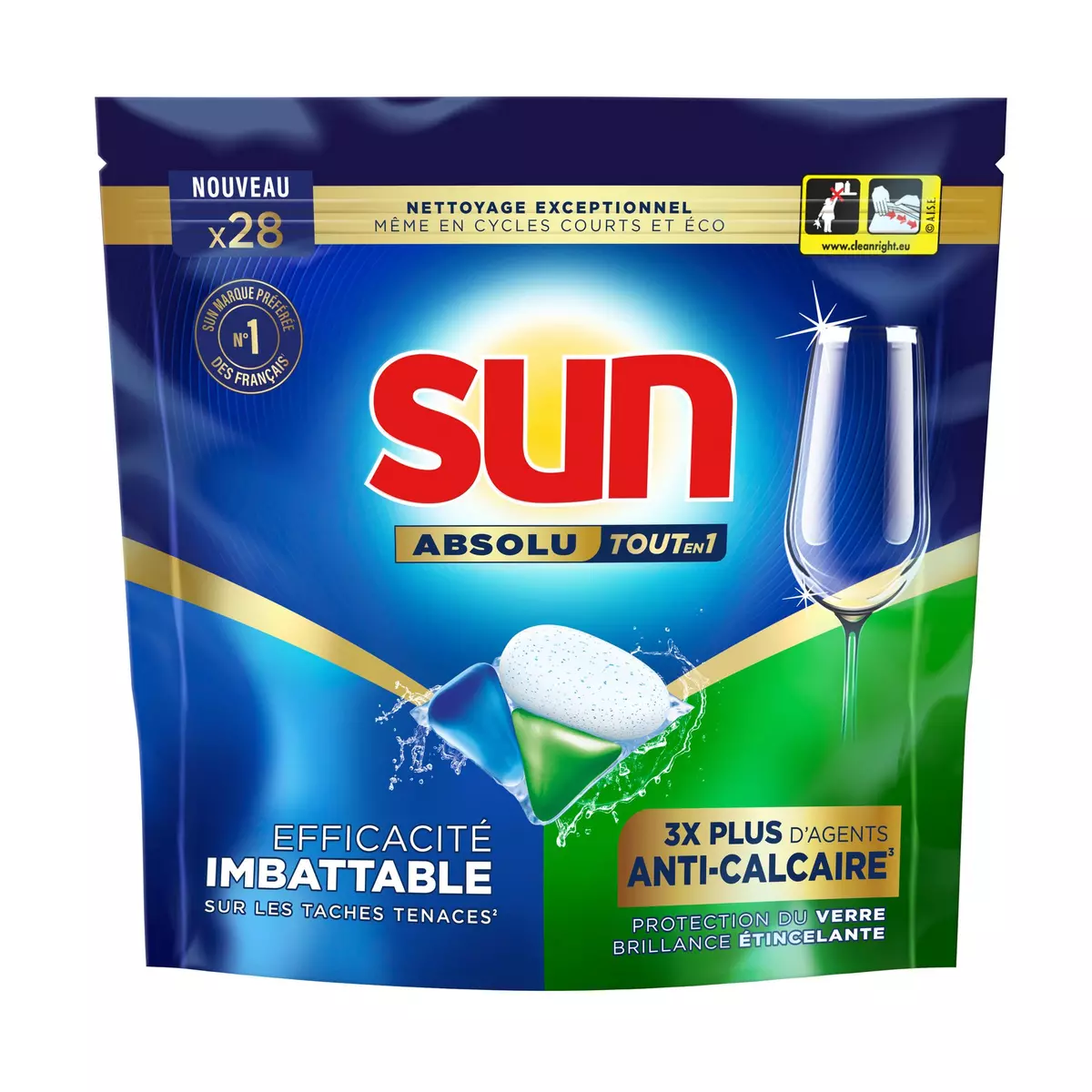 SUN Absolu tablette lave-vaisselle tout en 1 anticalcaire 28 lavages 28  tablettes pas cher 