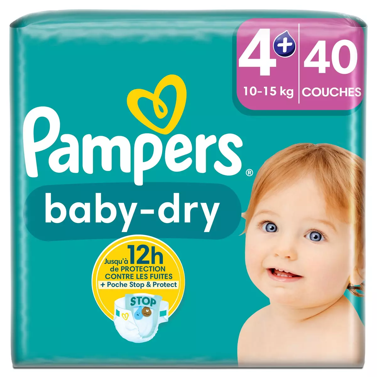 PAMPERS Baby-Dry couches taille 4+ (10-15kg) 40 couches
