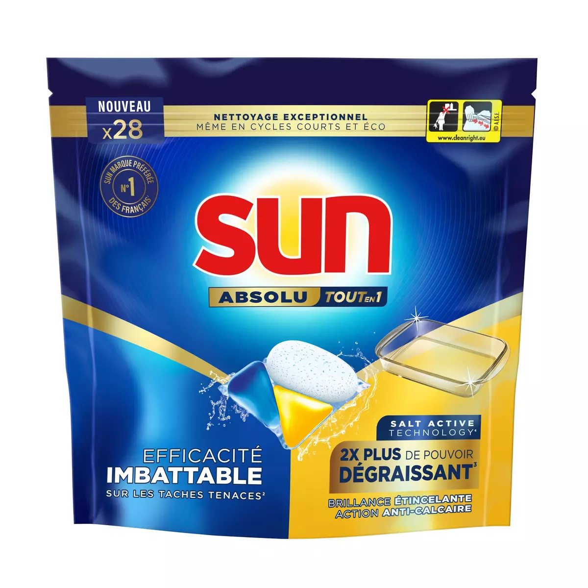 SUN Absolu tablette lave-vaisselle tout en 1 dégraissant 28 tablettes
