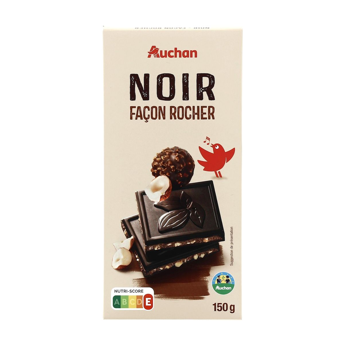 AUCHAN CULTIVONS LE BON Tablette de chocolat noir façon rocher 1 pièce 150g
