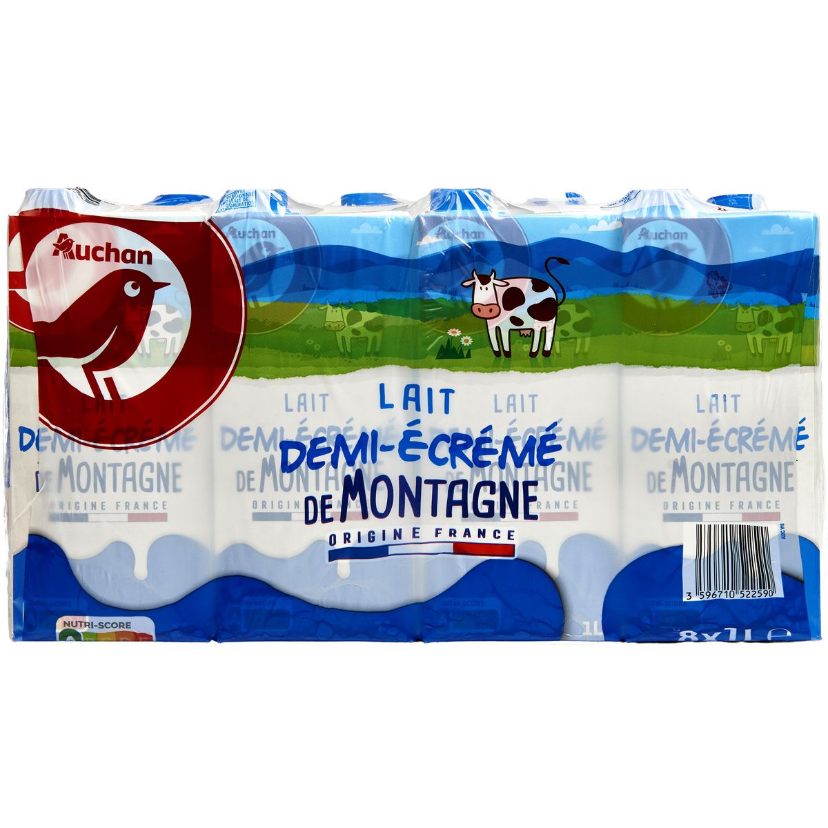 AUCHAN Lait demi-écrémé de montagne  8x1l