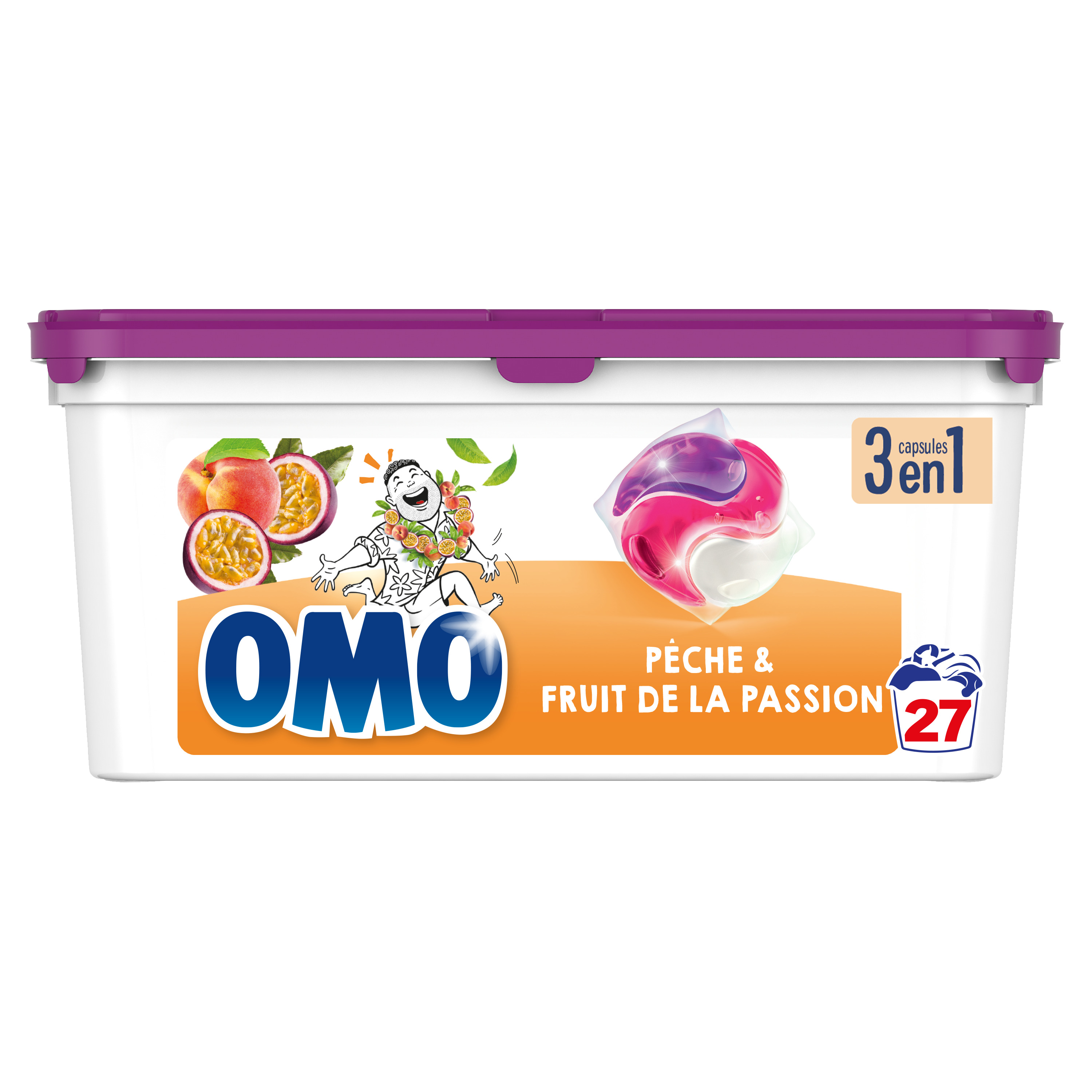 Voir la diapositive 2 : OMO Lessive capsules 3 en 1 Pêche et pamplemousse 27 lavages 27 capsules