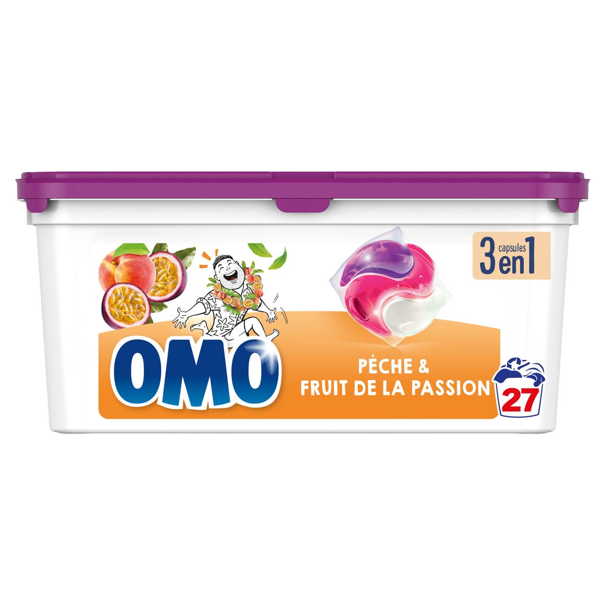 OMO Lessive capsules 3 en 1 Pêche et pamplemousse 27 capsules