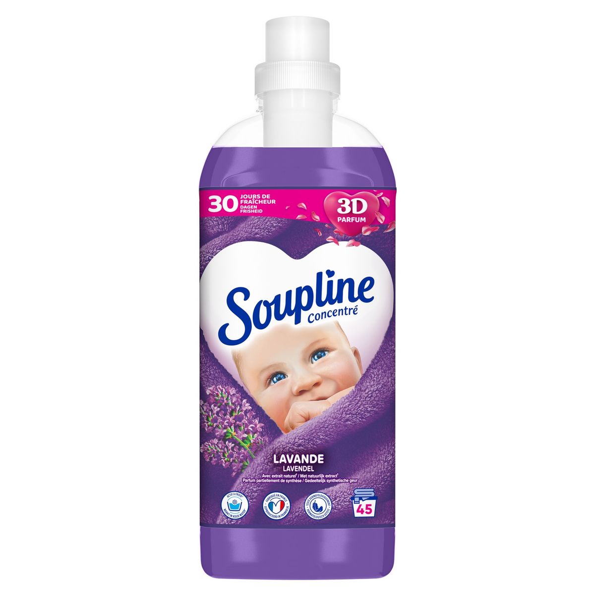 SOUPLINE Assouplissant liquide concentré lavande 45 lavages 1l