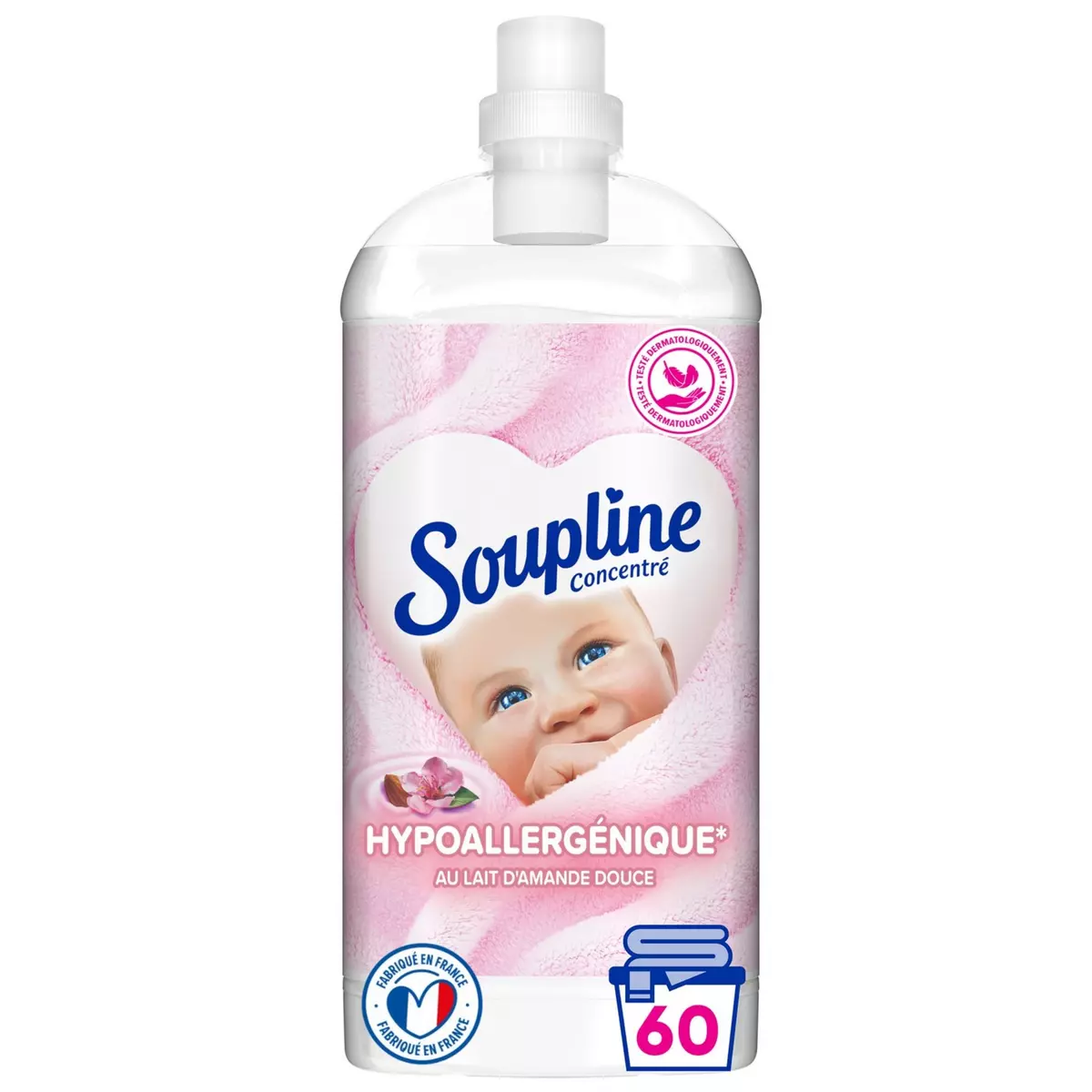 SOUPLINE Adoucissant liquide concentré hypoallergénique au lait d'amande douce 60 lavages 1.35l