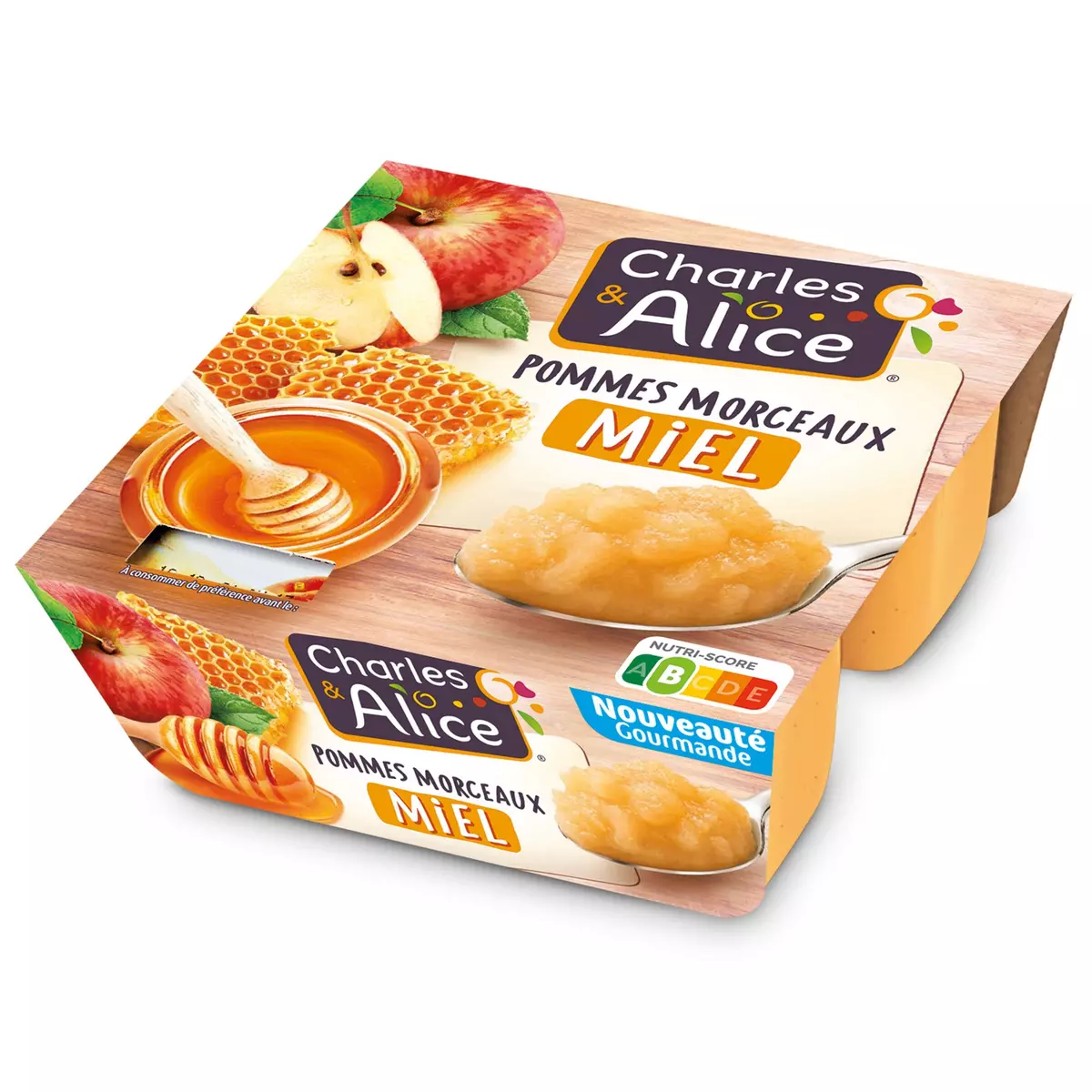 CHARLES & ALICE Spécialité pomme morceaux et miel 4x100g