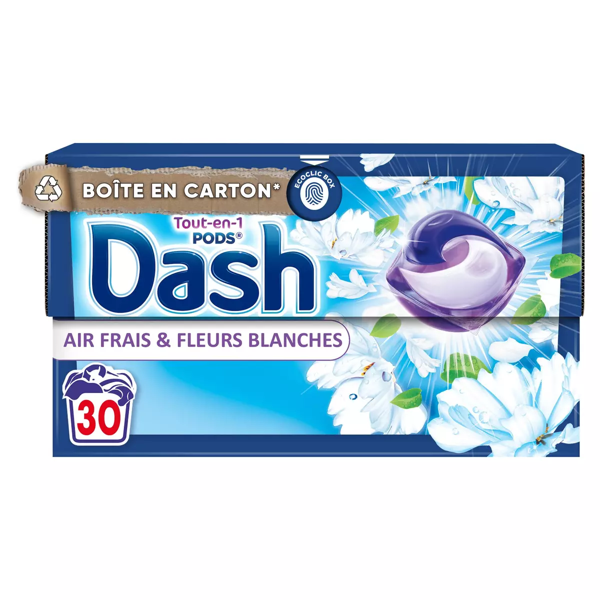DASH Pods Lessive capsules tout en 1 air frais et fleurs blanches 30 capsules