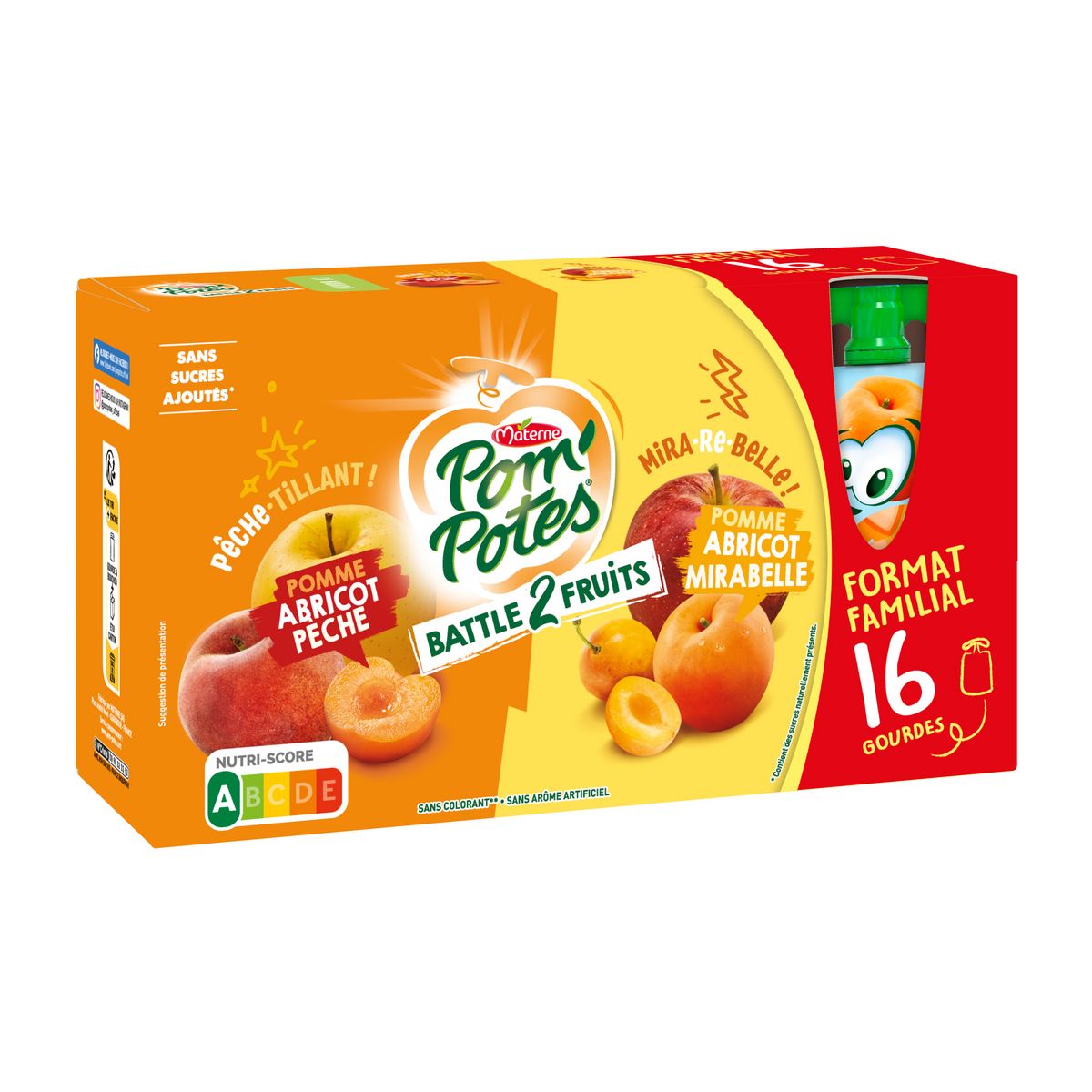 POM'POTES Gourdes pomme abricot pêche mirabelle sans sucres ajoutés 16x90g