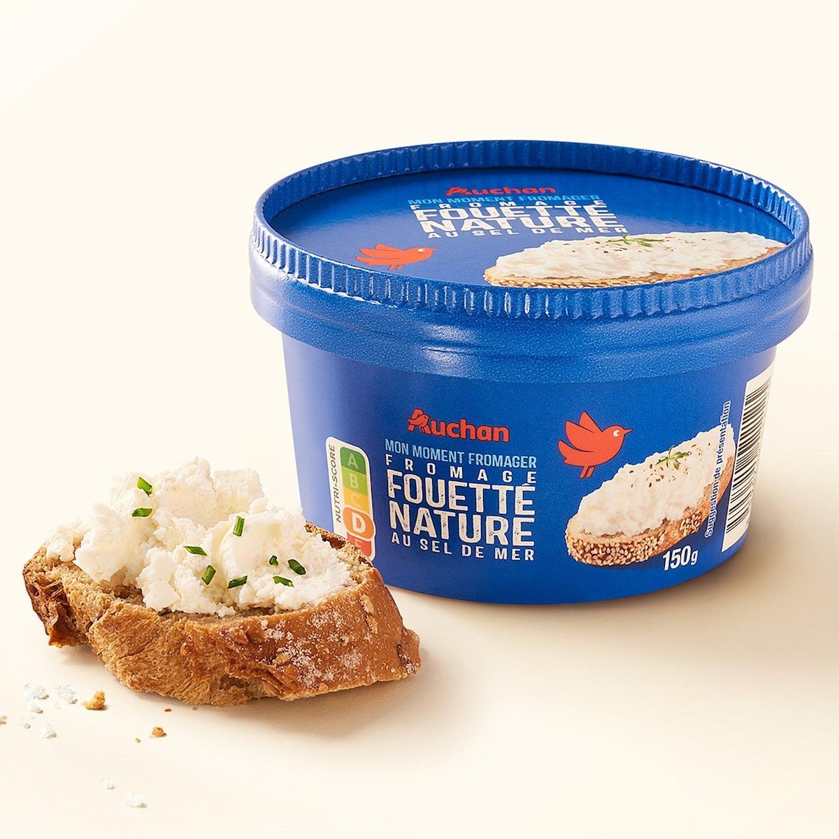 AUCHAN Fromage fouetté nature au sel de mer 150g