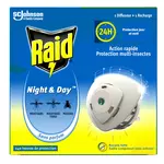 RAID Night and Day Diffuseur électrique contre les moustiques, moustiques tigres et mouches protection jour et nuit 1 diffuseur + 1 recharge