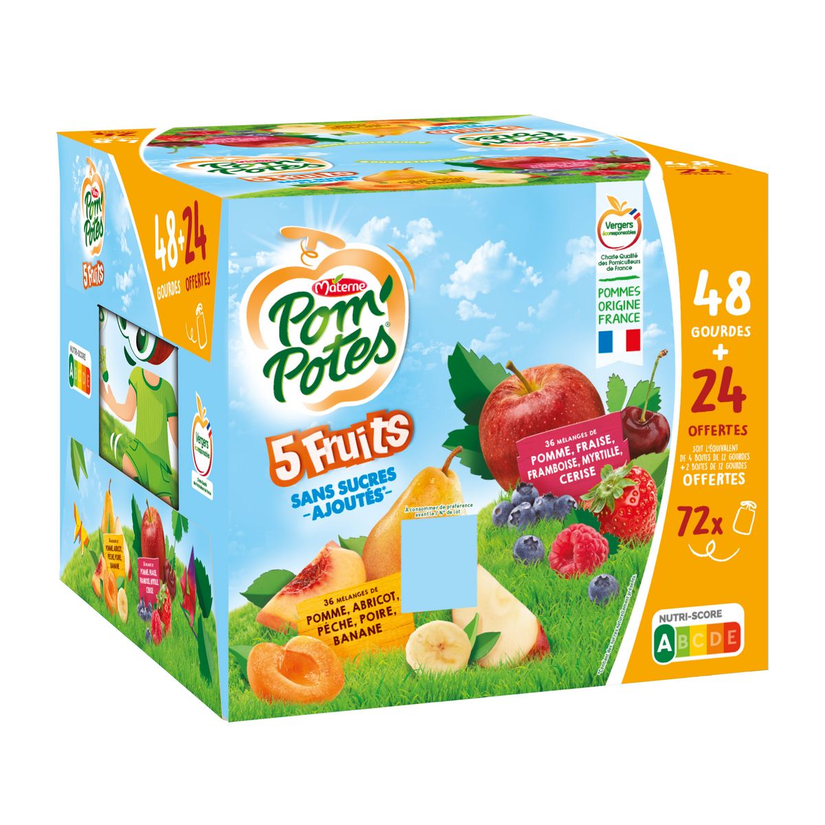 POM'POTES Gourdes 5 fruits jaunes et rouges sans sucres ajoutés 48+24 offertes 72x90g