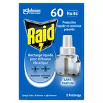 RAID Recharge liquide pour diffuseur électrique contre les moustiques et moustiques tigres sans parfum 60 nuits 1 recharge