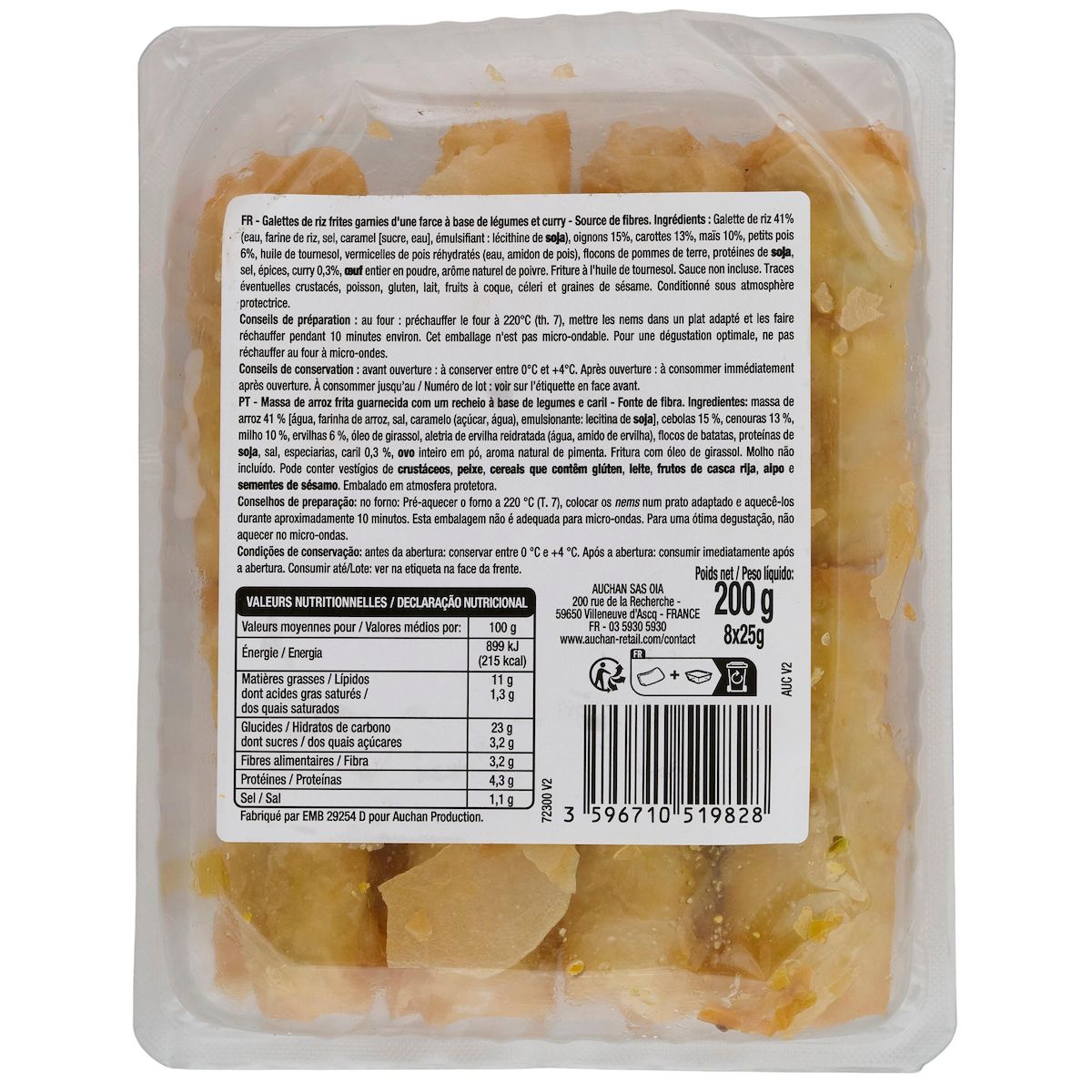 AUCHAN VERY VEGGIE Nems veggie légumes et curry 8 pièces 200g