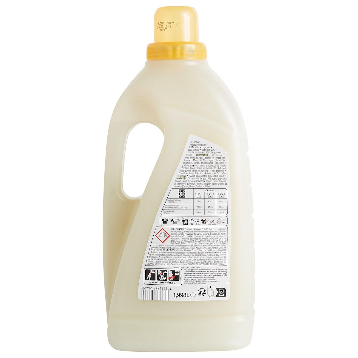 AUCHAN Lessive liquide Savon de Marseille 37 lavages 2l