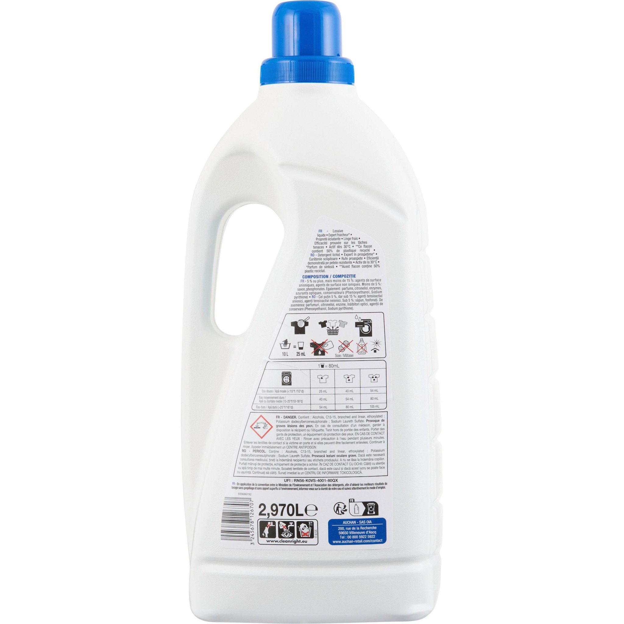 Voir la diapositive 3 : AUCHAN Lessive liquide Expert Fraîcheur 55 lavages 3l