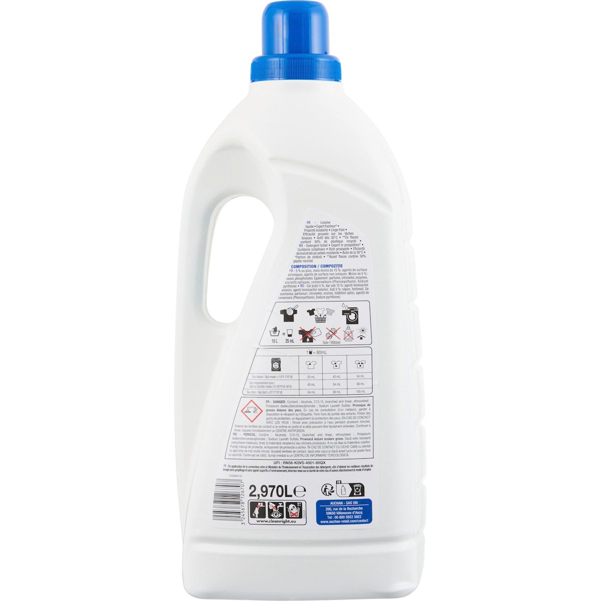 AUCHAN Lessive liquide Expert Fraîcheur 55 lavages 3l