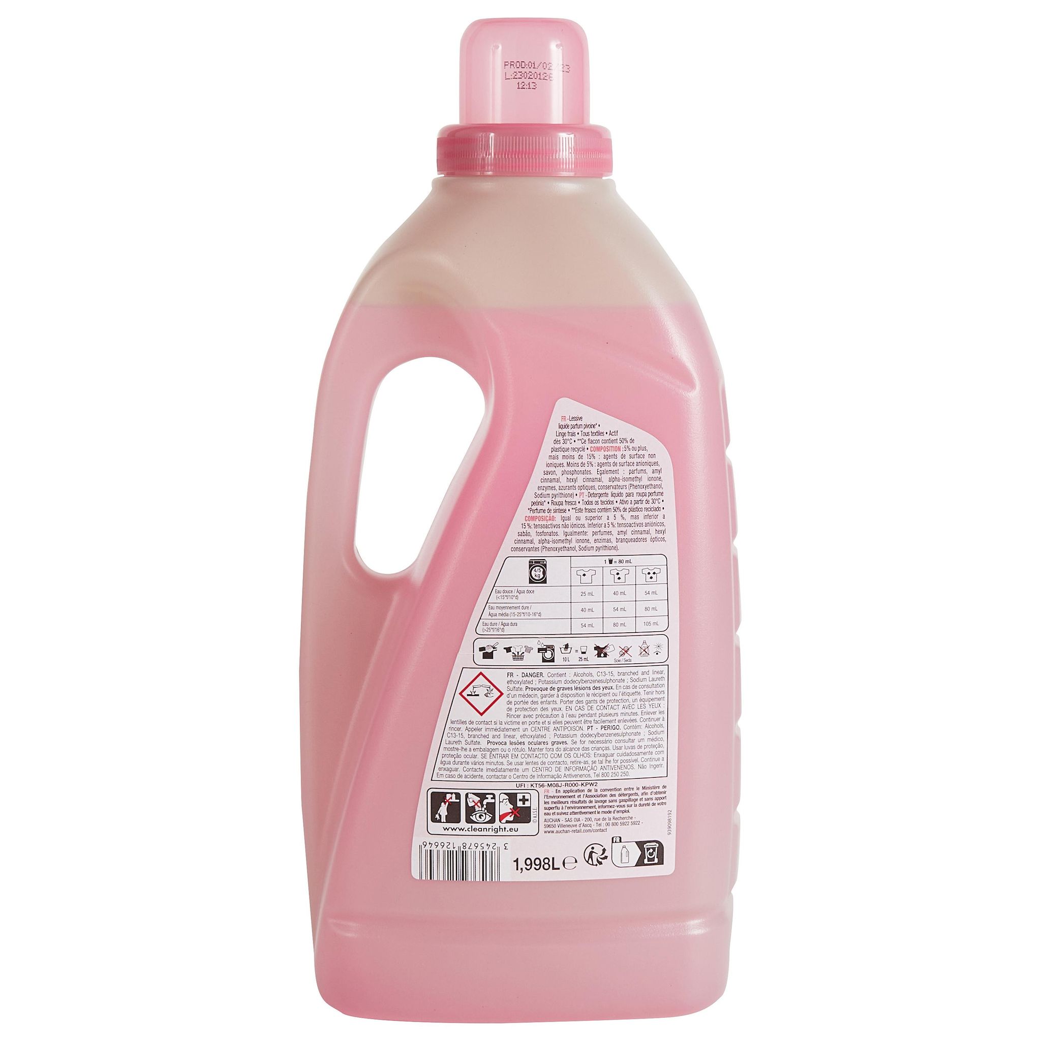 Voir la diapositive 2 : AUCHAN Lessive liquide Florale Pivoine 37 lavages 2l