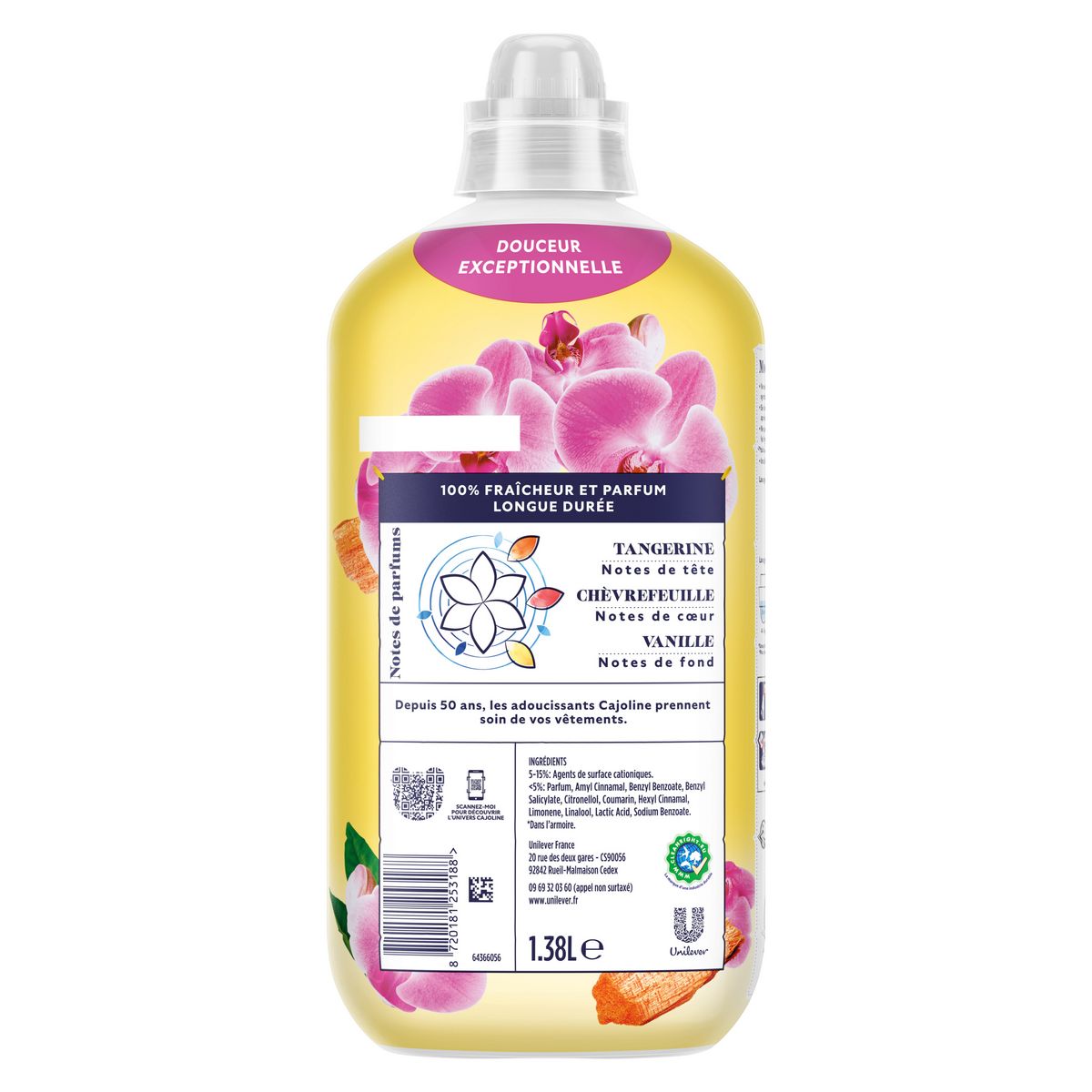 CAJOLINE Adoucissant liquide orchidées sauvages et bois de santal 60 lavages 1.38l