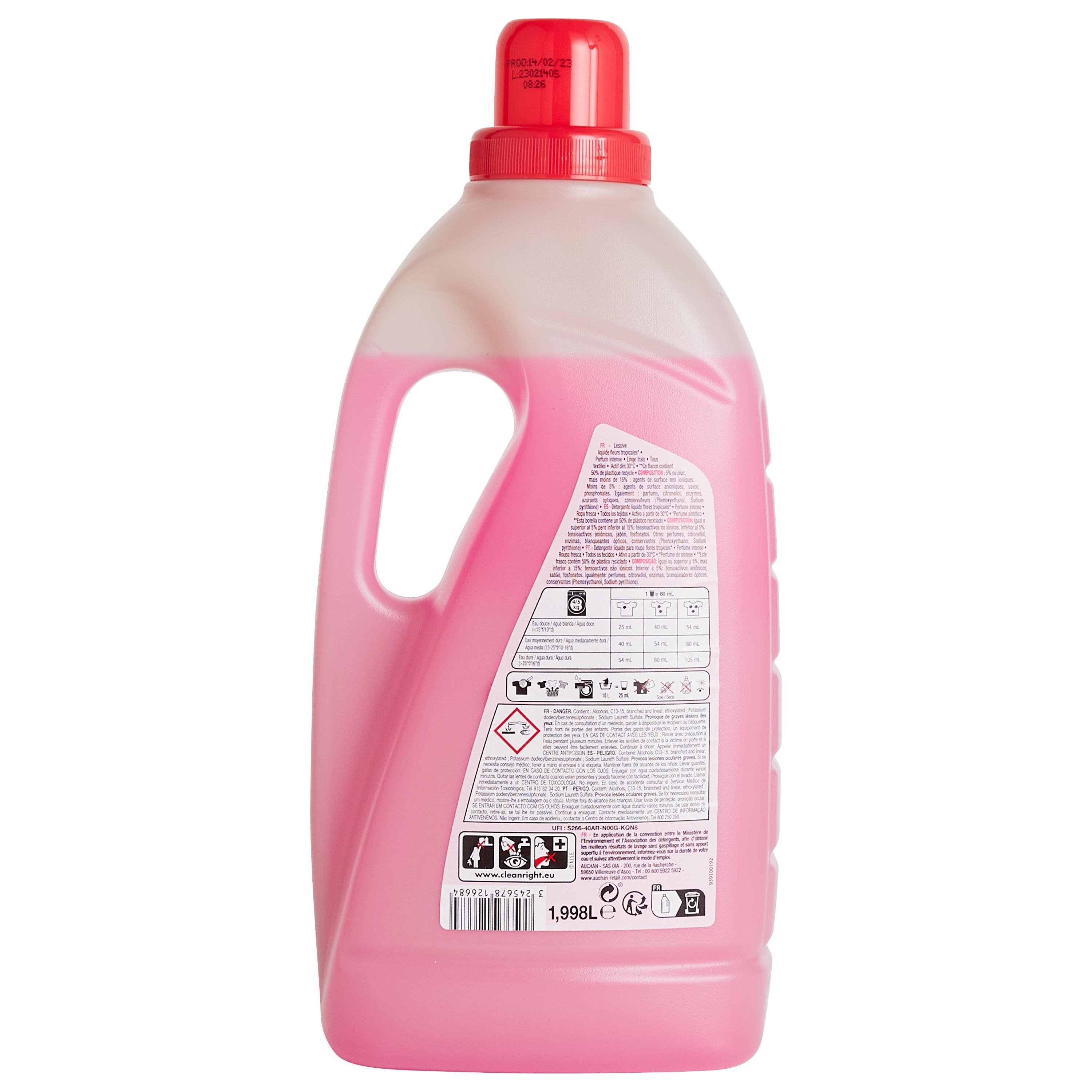 Voir la diapositive 2 : AUCHAN Lessive liquide Fleurs tropicales 37 lavages 2l