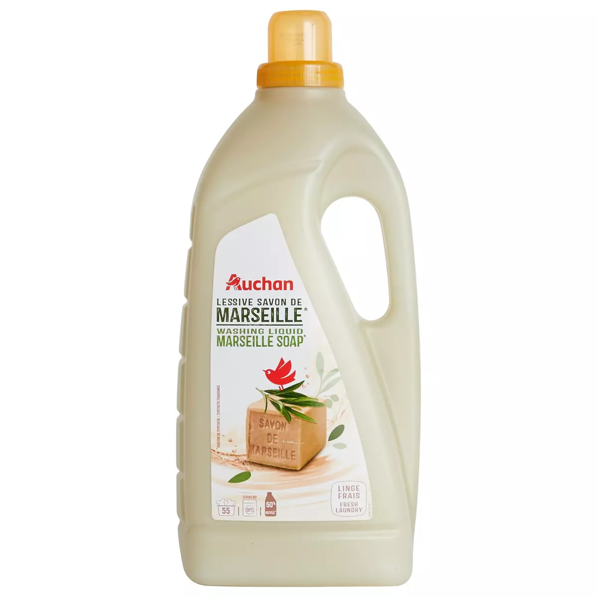 AUCHAN Lessive liquide savon de Marseille 55 lavages 2.97l