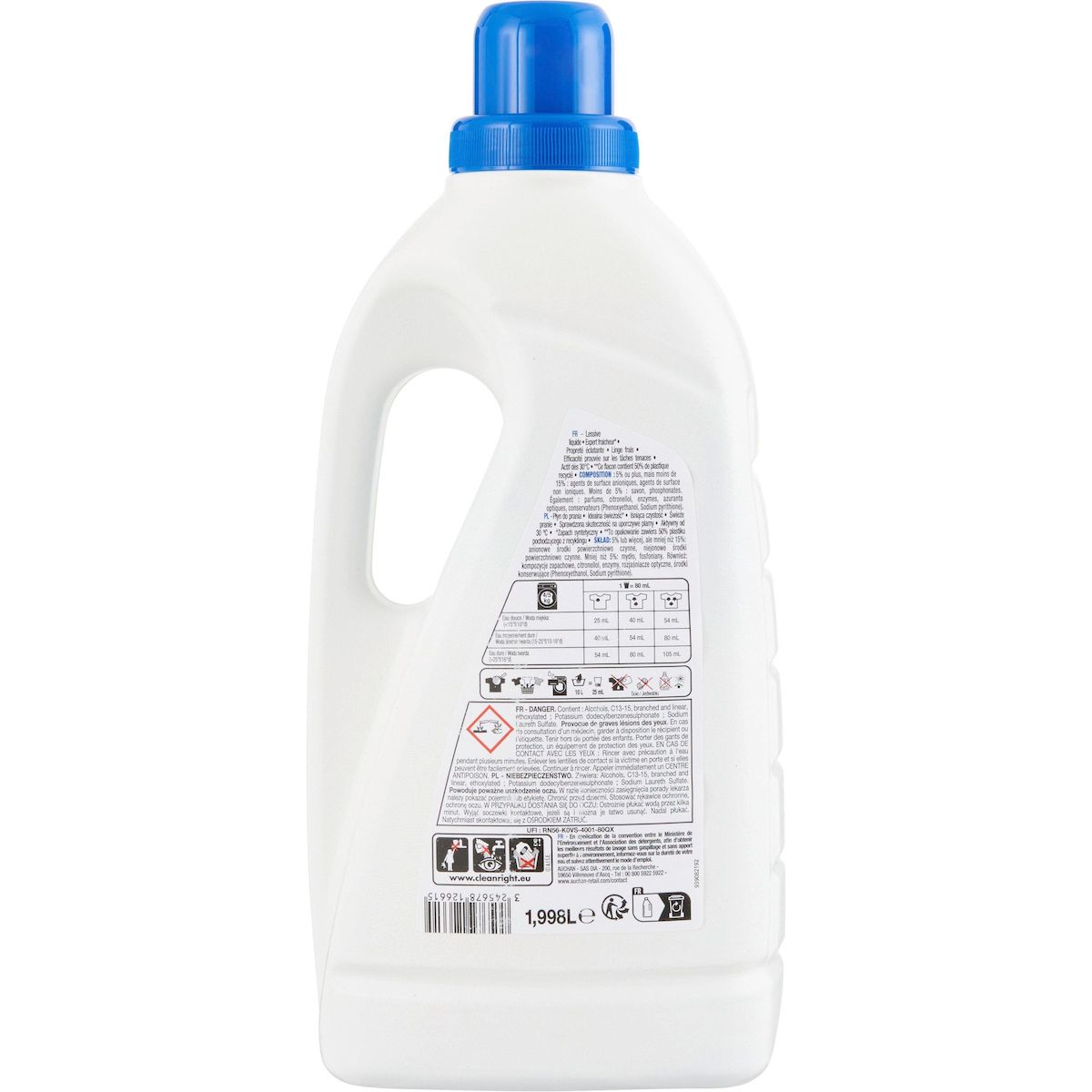 AUCHAN Lessive liquide Expert Fraîcheur 37 lavages 2l
