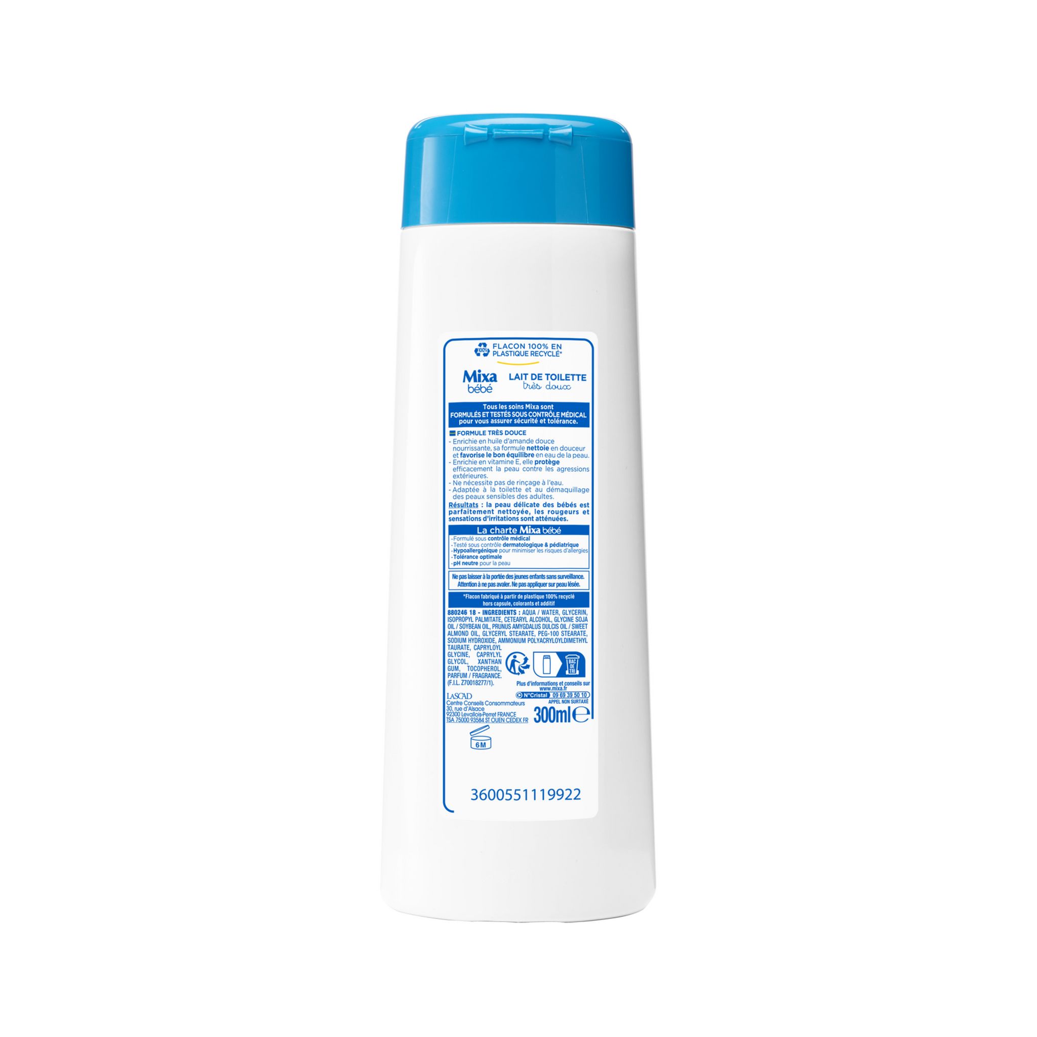 Voir la diapositive 2 : MIXA BEBE Lait de toilette très doux hypoallergénique 300ml