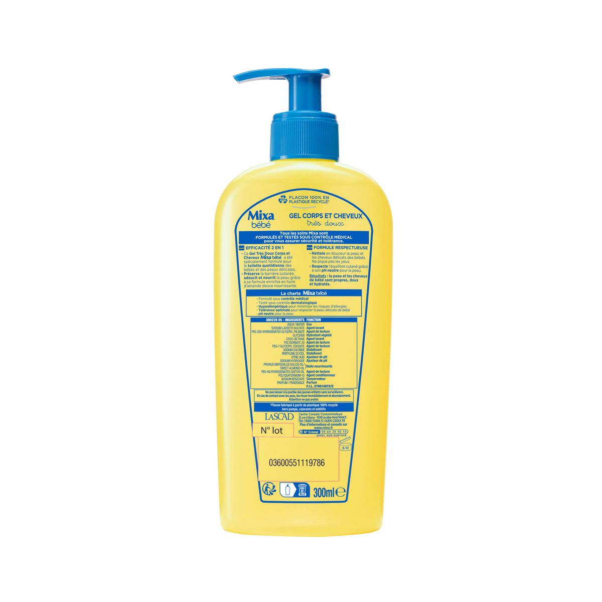 MIXA BEBE Gel très doux corps et cheveux à l'huile d'amande douce 300ml