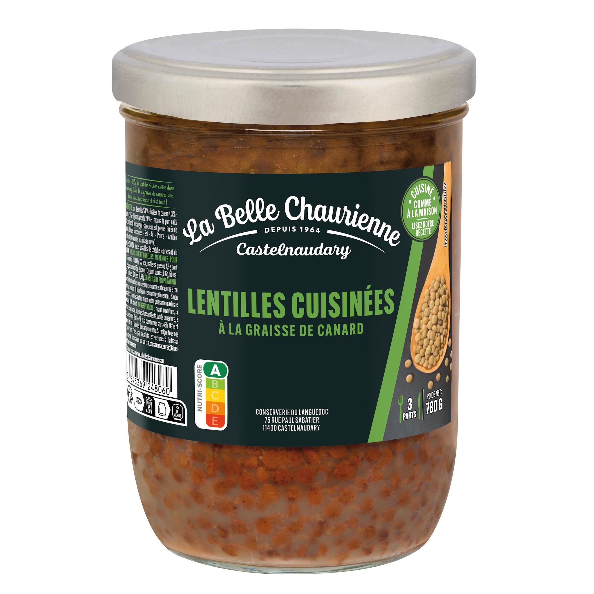LA BELLE CHAURIENNE Lentilles cuisinées à la graisse de canard 3 portions 780g