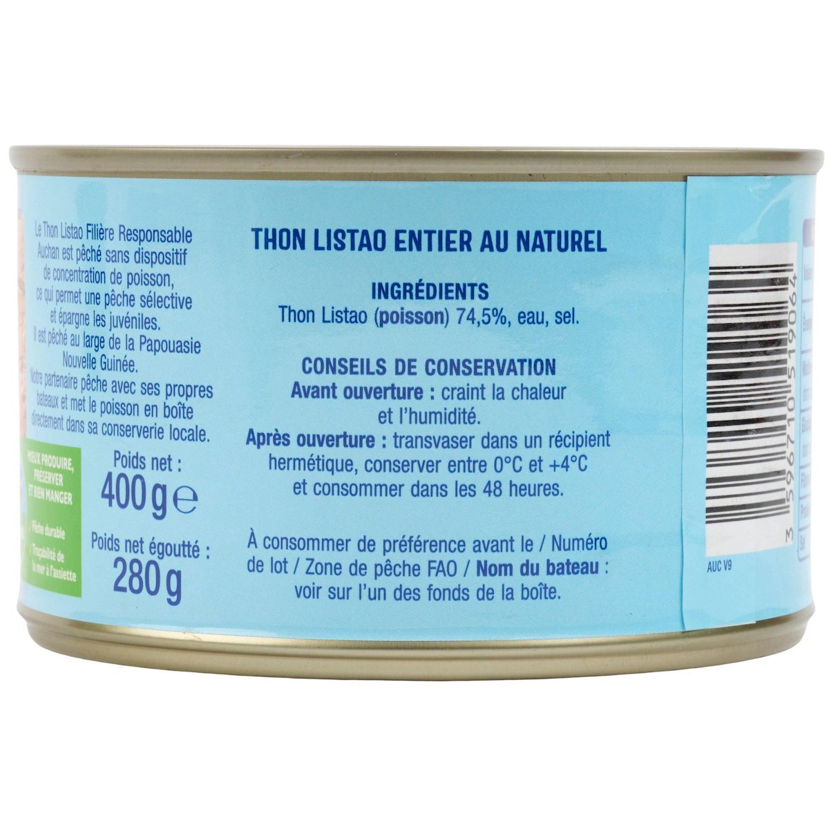 AUCHAN CULTIVONS LE BON thon listao au naturel 280g