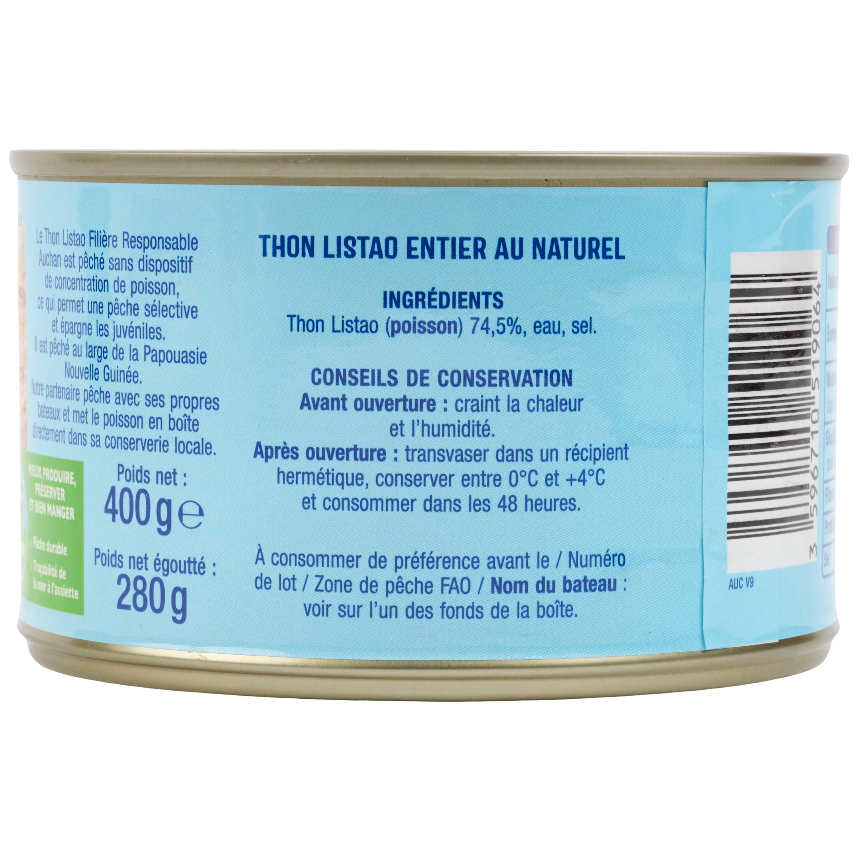 Voir la diapositive 3 : AUCHAN CULTIVONS LE BON thon listao au naturel 280g