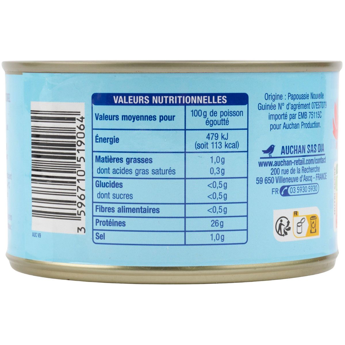 AUCHAN CULTIVONS LE BON thon listao au naturel 280g