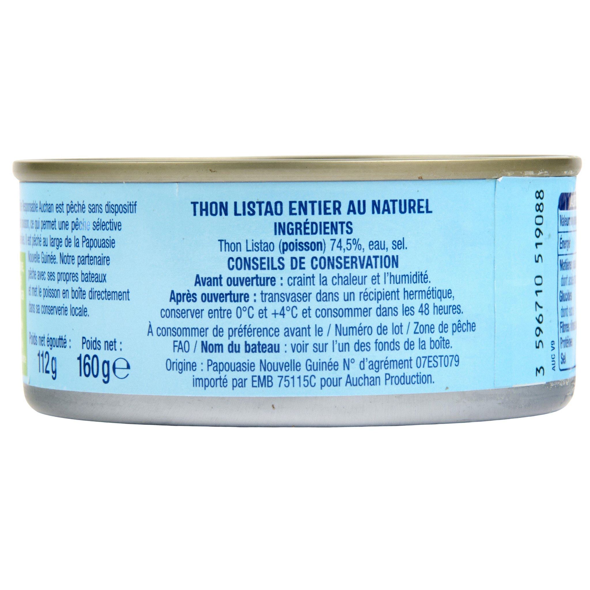 Voir la diapositive 2 : AUCHAN CULTIVONS LE BON thon listao au naturel 112g